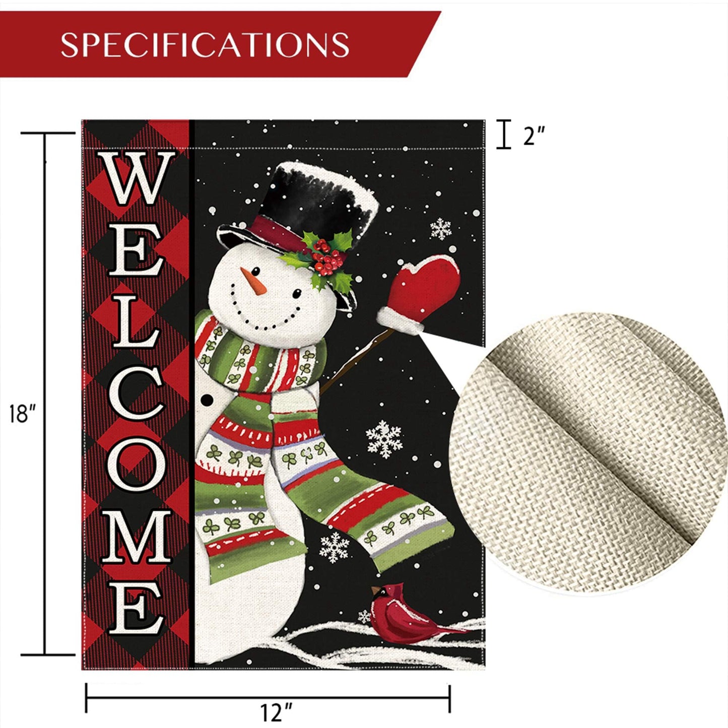 Hexagram Christmas Garden Flag, Christmas Flags 12 x 18 Double Sided, Winter Snowman Yard Flag Welcome for Outside Home Decor Outdoor