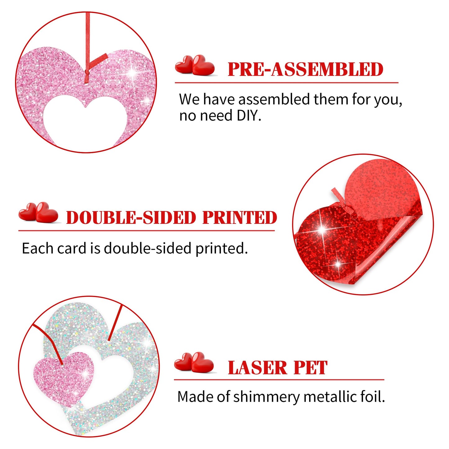 36 Pcs Valentine's Day Decorations Glitter Heart Hanging Swirls - No DIY Red Pink Silver Heart Hanging Decorations Party Decoration Swirls Ornaments for Valentines Day Party Supplies Decorations