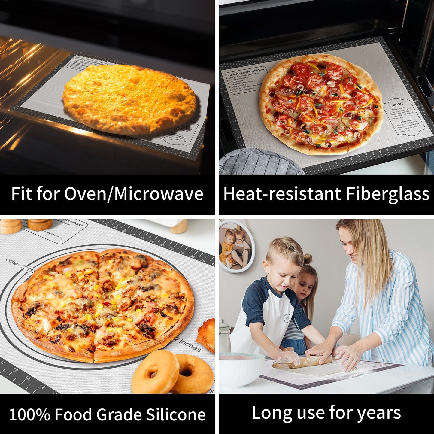 Silicone Baking Mat Non Stick Pastrty Mat for Dough Rolling Mat for Making Cookies, Macarons,Bread,Cake and Candy Reusable Kitchen Counter Mat Fondant Mat Oven Mat Placemat Baking Supplies Tools