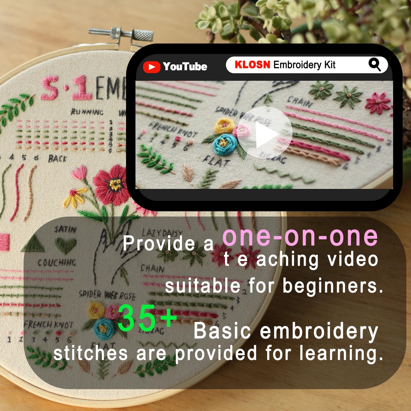 3 Sets Embroidery Kit for Beginners, 37 Embroidery Stitch Kits Adults Beginner with Embroidery Patterns, Punch Needle Point Kits Adults Including Embroidery Supplies and Instruction Video