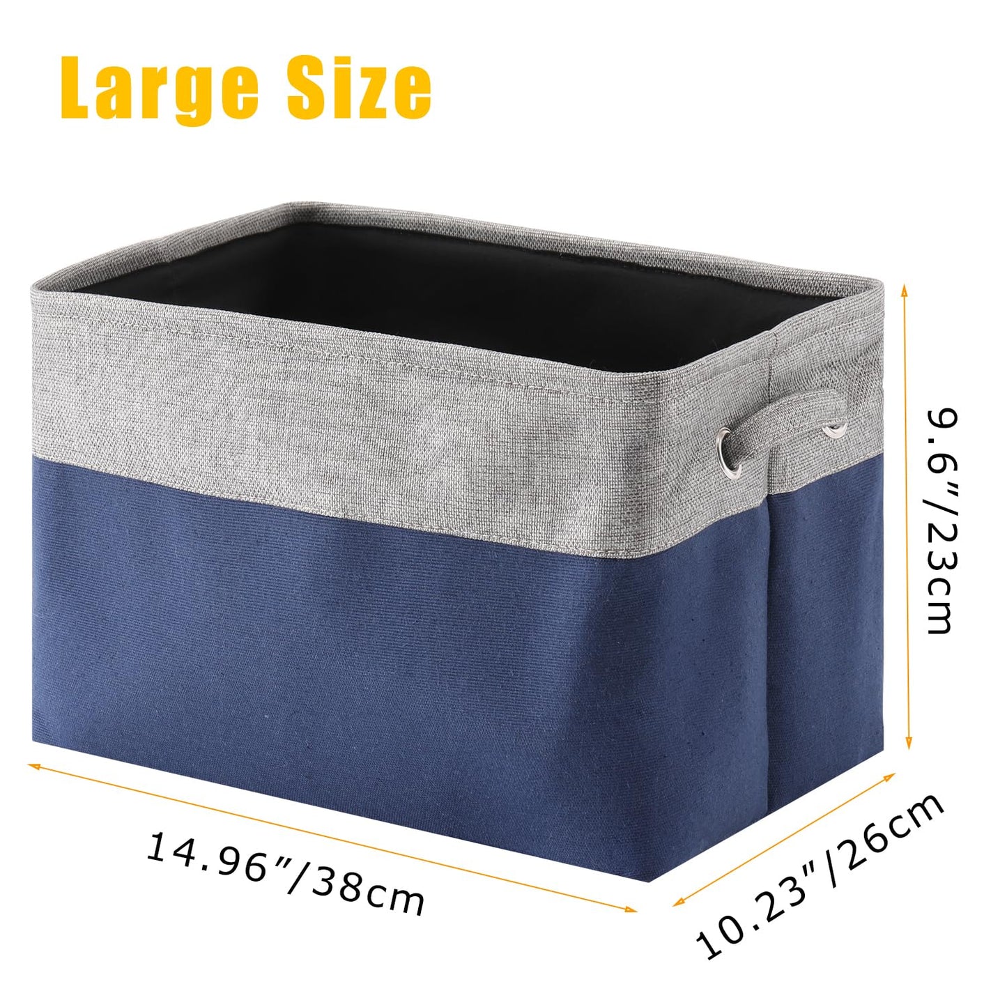 MAQIAO 3 Pack Collapsible Storage Bin Foldable Canvas Fabric Open Storage Basket Cube Box, Sturdy Organizer With Handles for Home, Office, Nursery, Closet Shelves(gray and navy