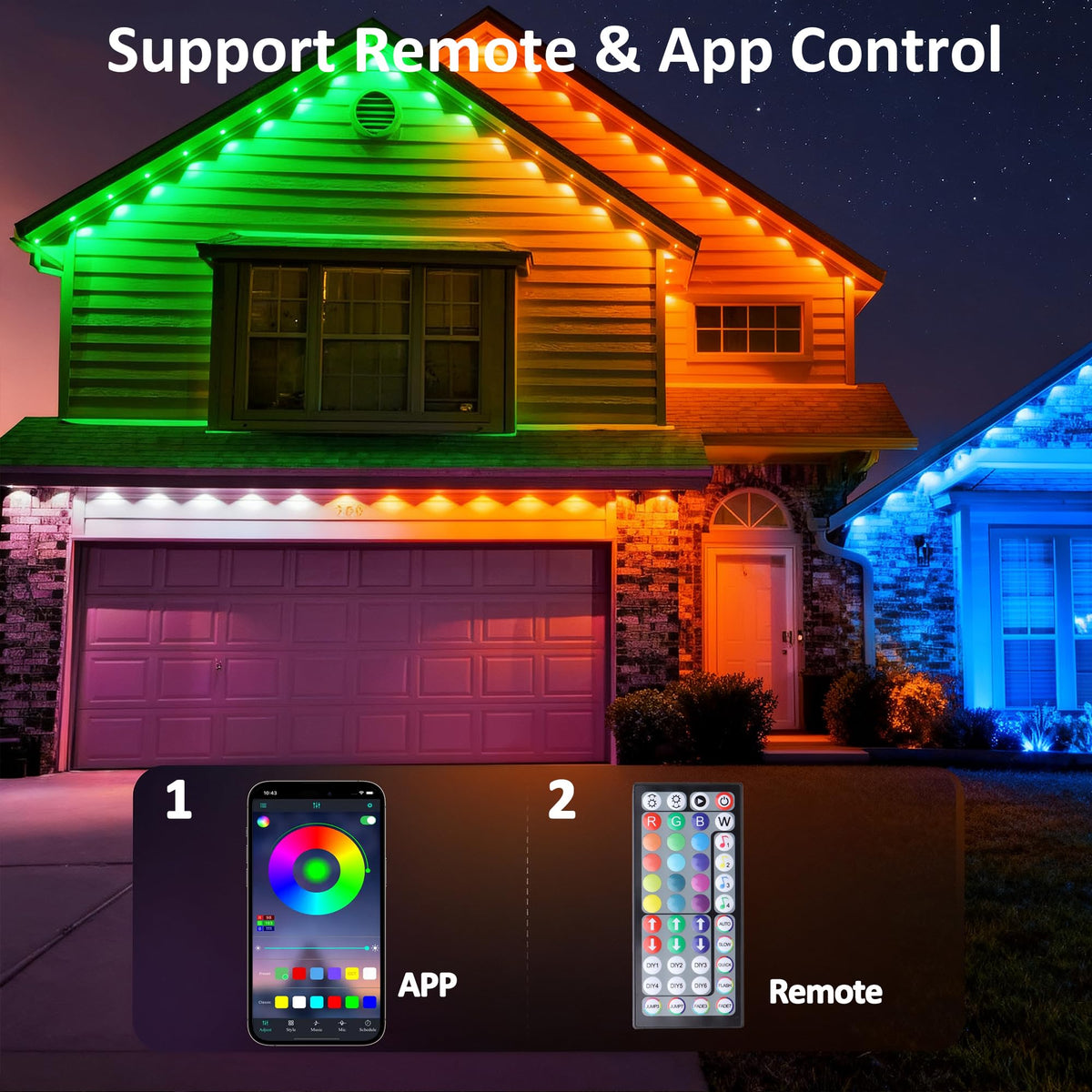 RGB Permanent Outdoor Lights, 500FT Smart LED Eaves Lights with APP & Remote Control, IP67 Waterproof Outdoor String Lights for Christmas, Halloween,Party, Garden, Patio, House Decor(2 Rolls of 250FT)