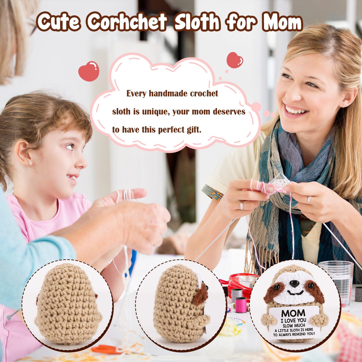 MBL Gifts for Mom Birthday Mother's - Mothers Day Easter Funny Cute Romantic Crochet Sloth for Mama Bonus Step Mother from Daughter Son, Mom I Love You Sloth Much