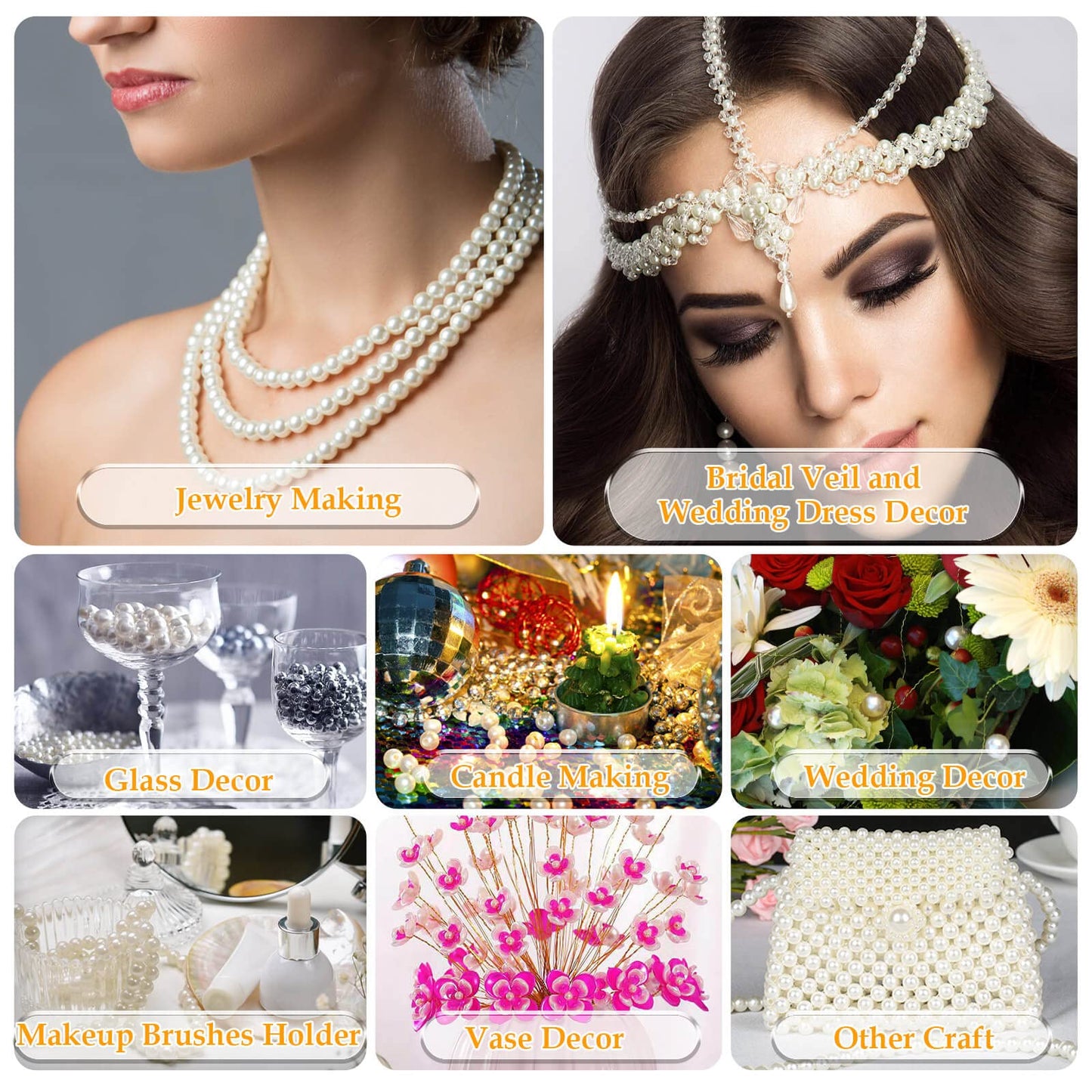 Pearl Beads for Craft, Anezus 500pcs Ivory Faux Fake Pearls, 10 MM Small Sew on Pearl Beads with Holes for Jewelry Making, Bracelets, Necklaces, Hairs, Crafts, Decoration and Vase Filler