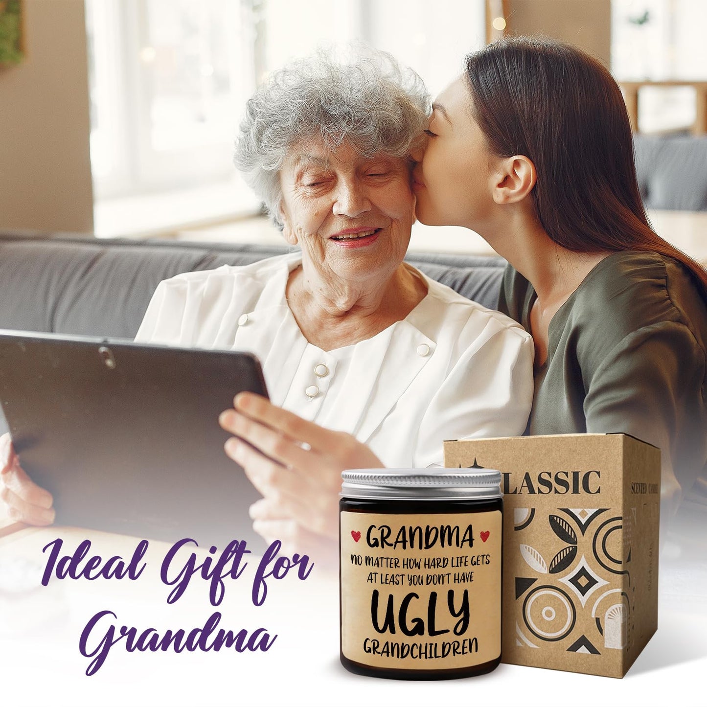 Niyewsor Grandma Gifts, Birthday Easter Gifts for Grandma, Lavender Scented Soy Wax Candle, Grandmas Gift from Grandchildren, Granddaughter, Grandkids, Handmade, 7oz