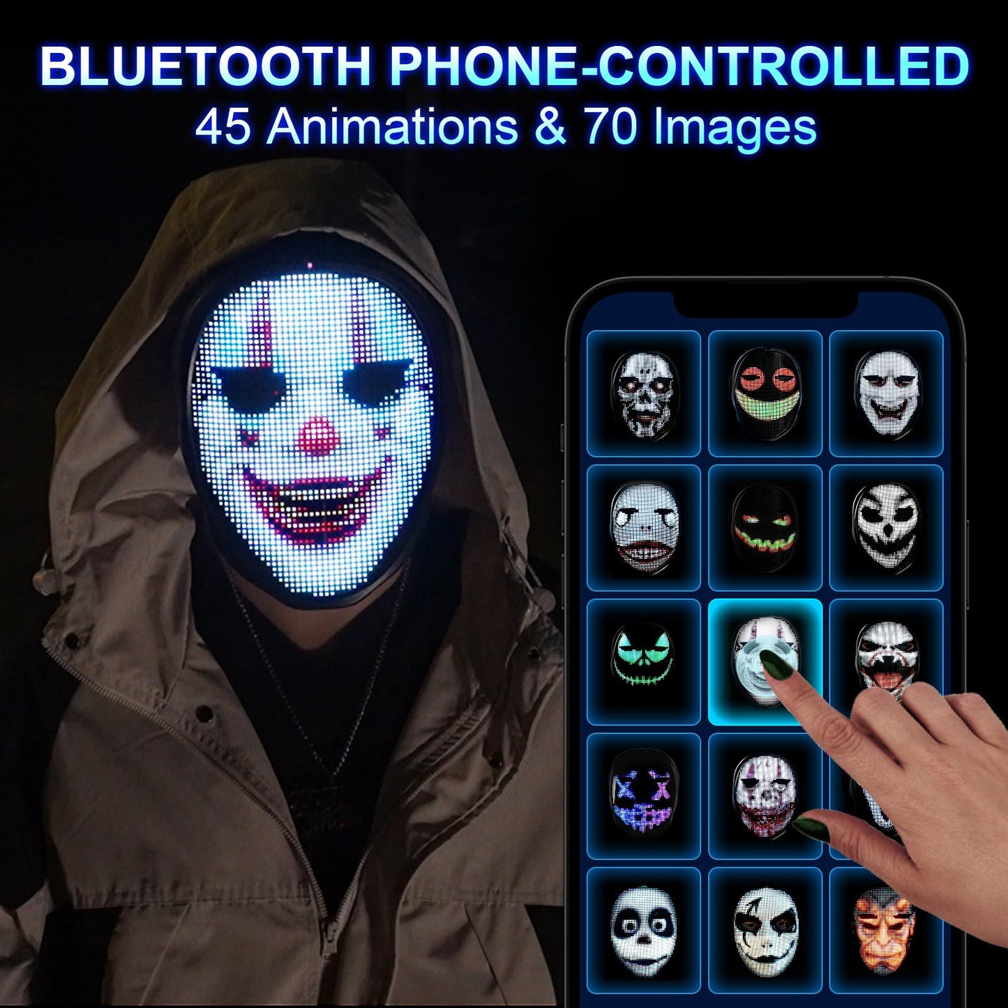 Face Transforming LED Mask with App Controlled - Programmable LED Halloween Mask Digital Luminous Mask for Costume Cosplay