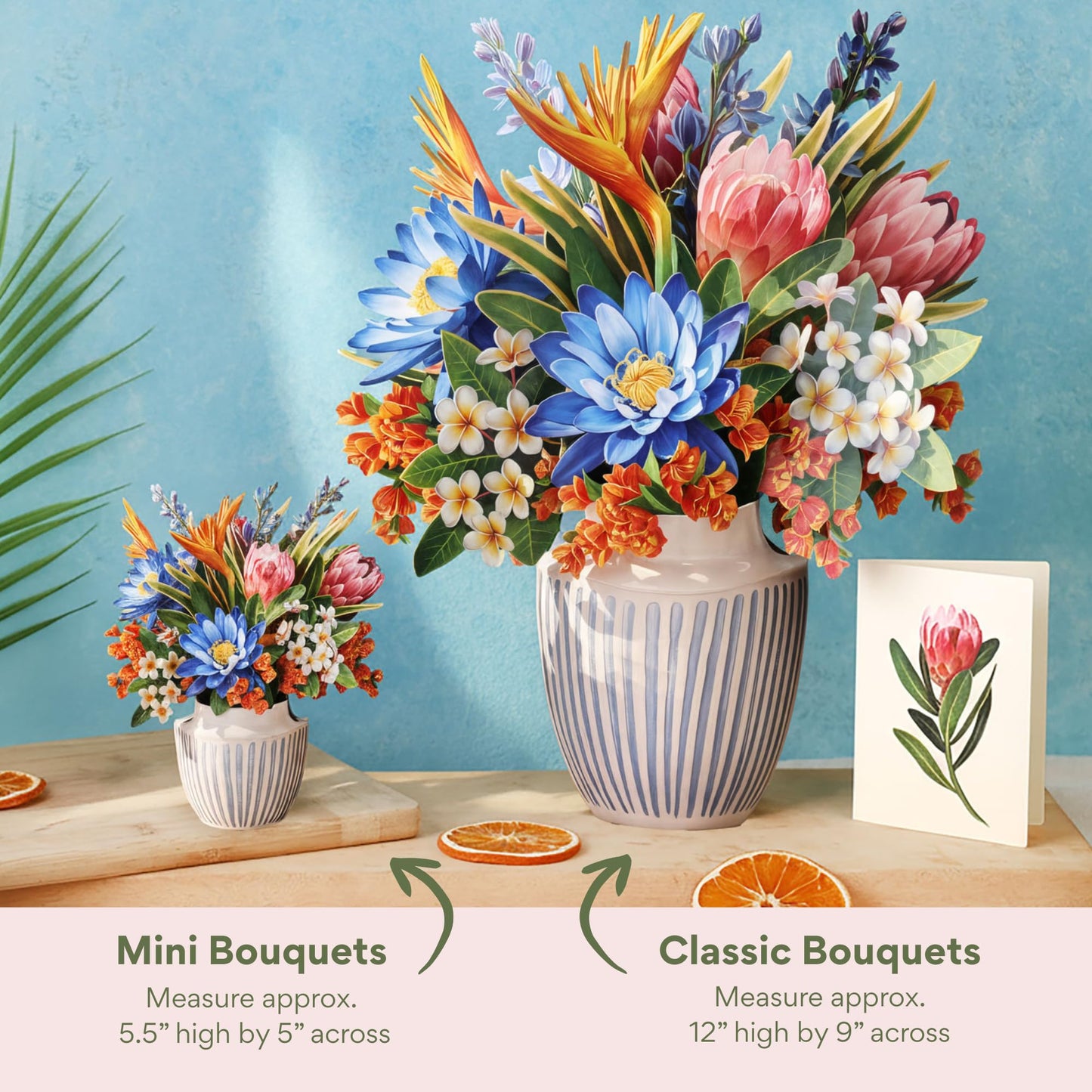 Freshcut Paper Tropical Paradise Pop Up Cards, 12 Inch Life Sized Forever Flower Bouquet 3D Popup Greeting Card, Birthday Cards, Anniversary Card, Blank Notecard & Envelope