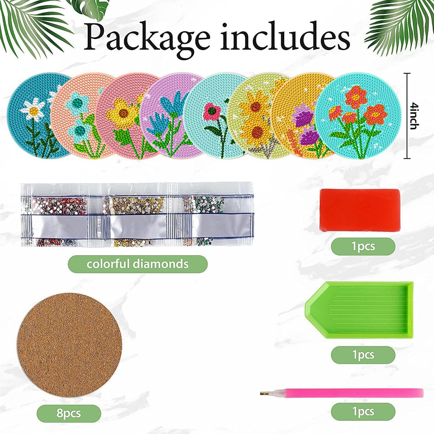 8 Pcs Diamond Painting Coasters Diamond Art Coasters Small Diamond Painting Coasters Kit for Beginners, Adults & Beginner Diamond Art Kits for Adults, for a Gift Craft Supplies diamond art coasters