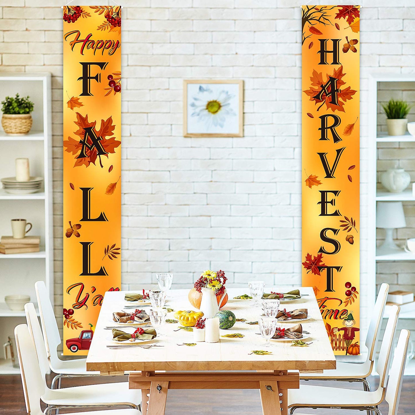 Fall Decoration Harvest Fall Porch Welcome Sign Banner Happy Fall Y'all Maple Autumn Sign Pumpkin Leaf for Fall Party Thanksgiving Party Decoration Maple Garden Yard Orange Leaves Wall Decor Backdrop