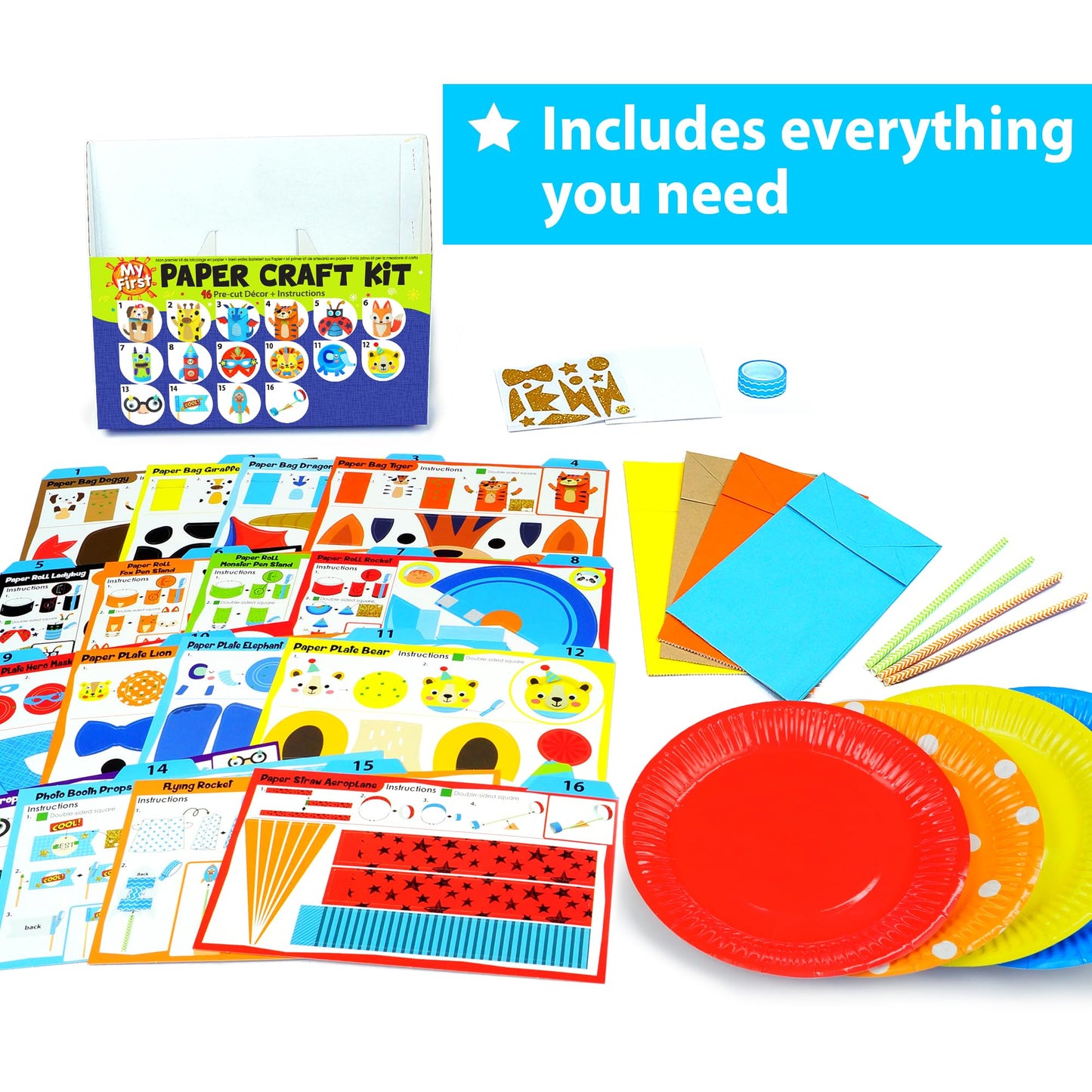 KRAFUN My First Safari Animal Paper Craft Kit, 16 DIY Arts and Crafts Zoo Animal, Organized Craft Activities Supplies Box Assembling Creative Toys for Toddlers, Boys, Girls 3-8 Years Old