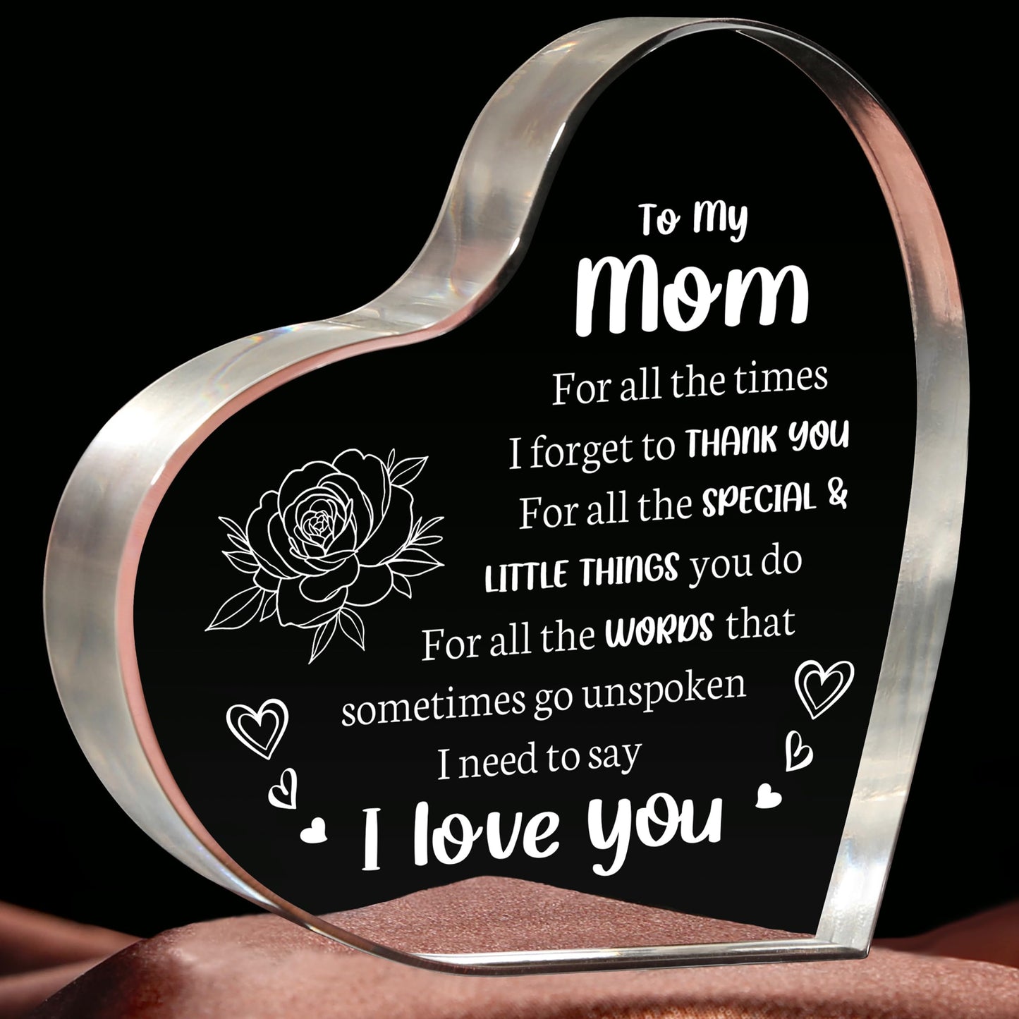 Milcier Gifts for Mom Birthday, I Love You Mom Acrylic Keepsake - Birthday Gifts for Moms from Daughter Son, Best Christmas Mother's Day Present