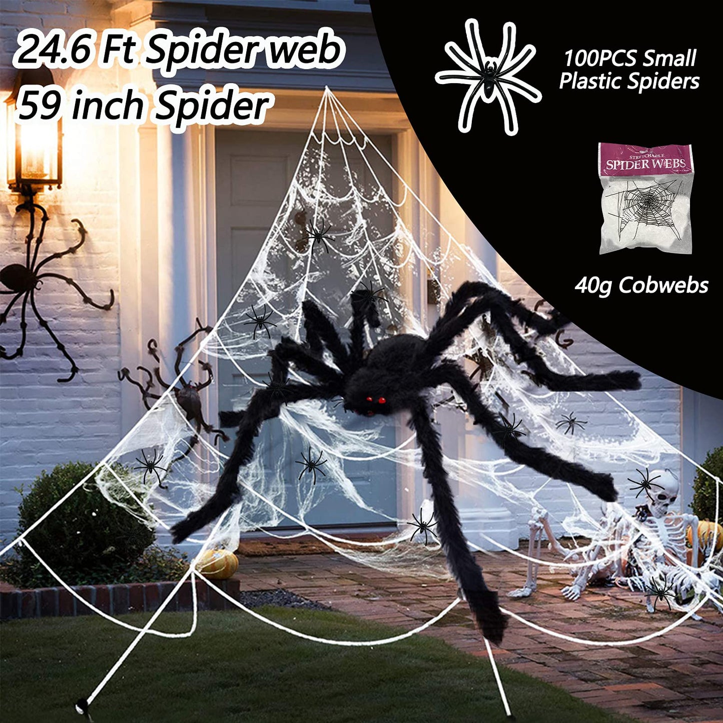 Halloween Decorations - 295" Halloween Spider Web Decorations Outdoor + 59" Giant Fake Spider with Triangular Huge Spiders Web