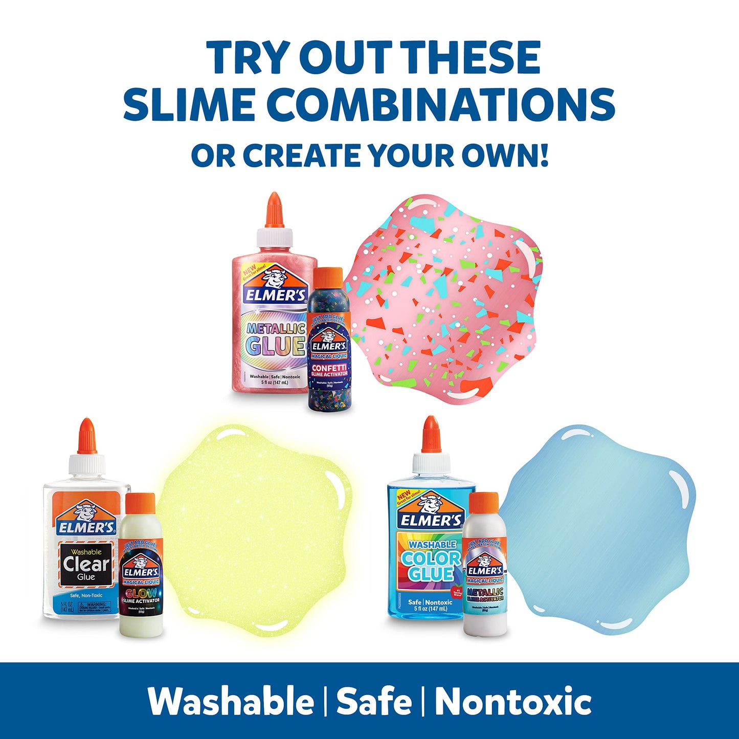 Elmer's Collection Slime Kit | Supplies Include Glow In The Dark Magical Liquid Slime Activator Metallic Magical Liquid Confetti Translucent Glue Metallic Glue Clear 6 Count
