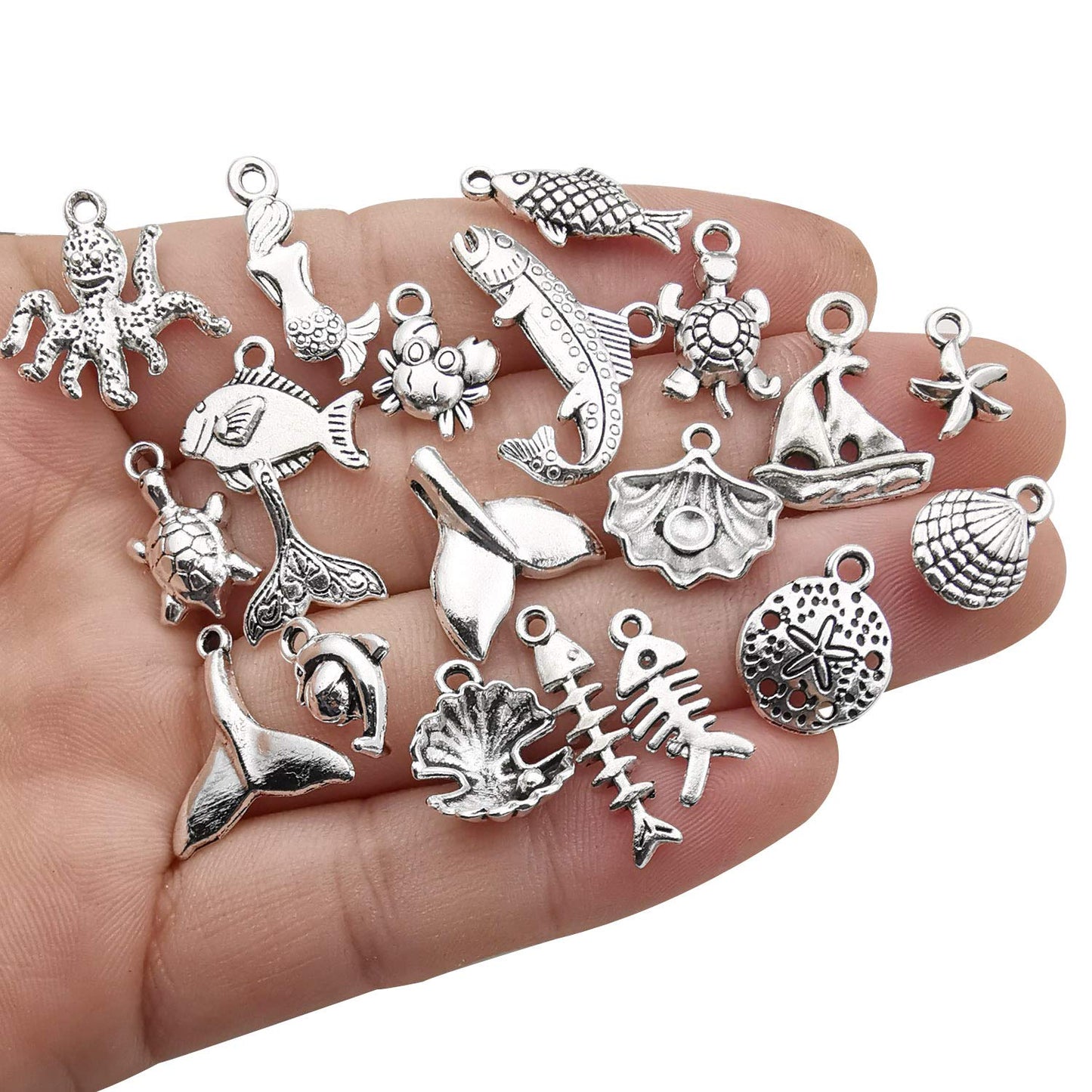120g(100pcs) Antique Silver Sea Animals Marine Life Charms Pendants for Crafting, Jewelry Findings Making Accessory for DIY Necklace Bracelet (M292)