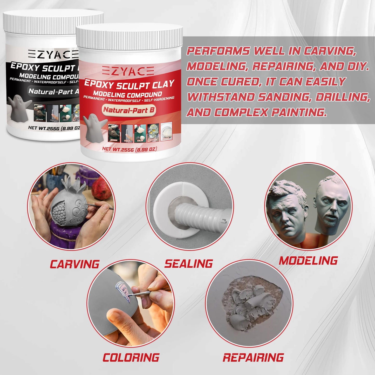 Epoxy Clay, Epoxy Sculpt Modeling Clay, Epoxy Sculpt Clay, 2 Part Modeling Compound (A & B) of Magic Sculpt Clay, Magic Sculpt Epoxy Clay for Sculpting, Modeling, Building and Repairing, Natural