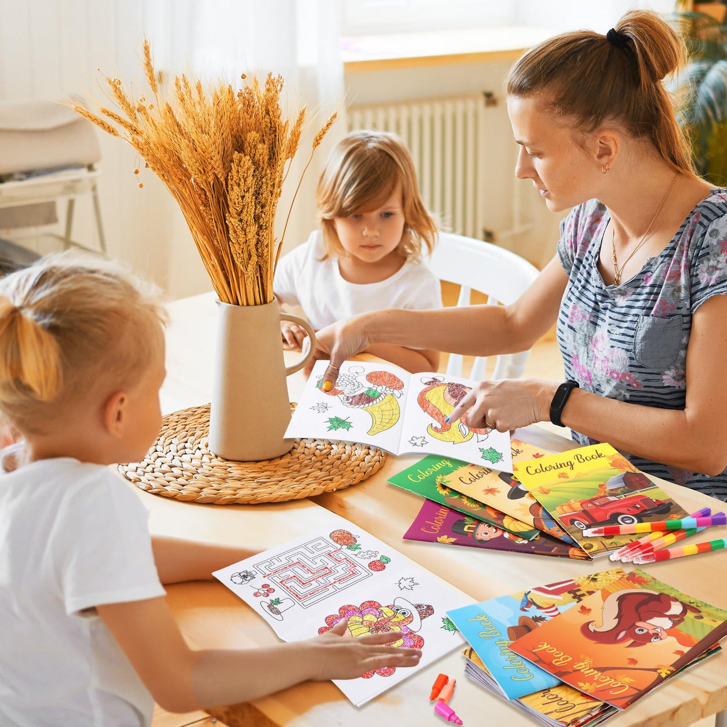 24 Fall Mini Coloring Books Kids with 24 Stacking Crayons Thanksgiving Theme Party Favors Activity Books Bulk for Kids Autumn Harvest Birthday Goodie Bag Gift Stuffer Classroom Reward