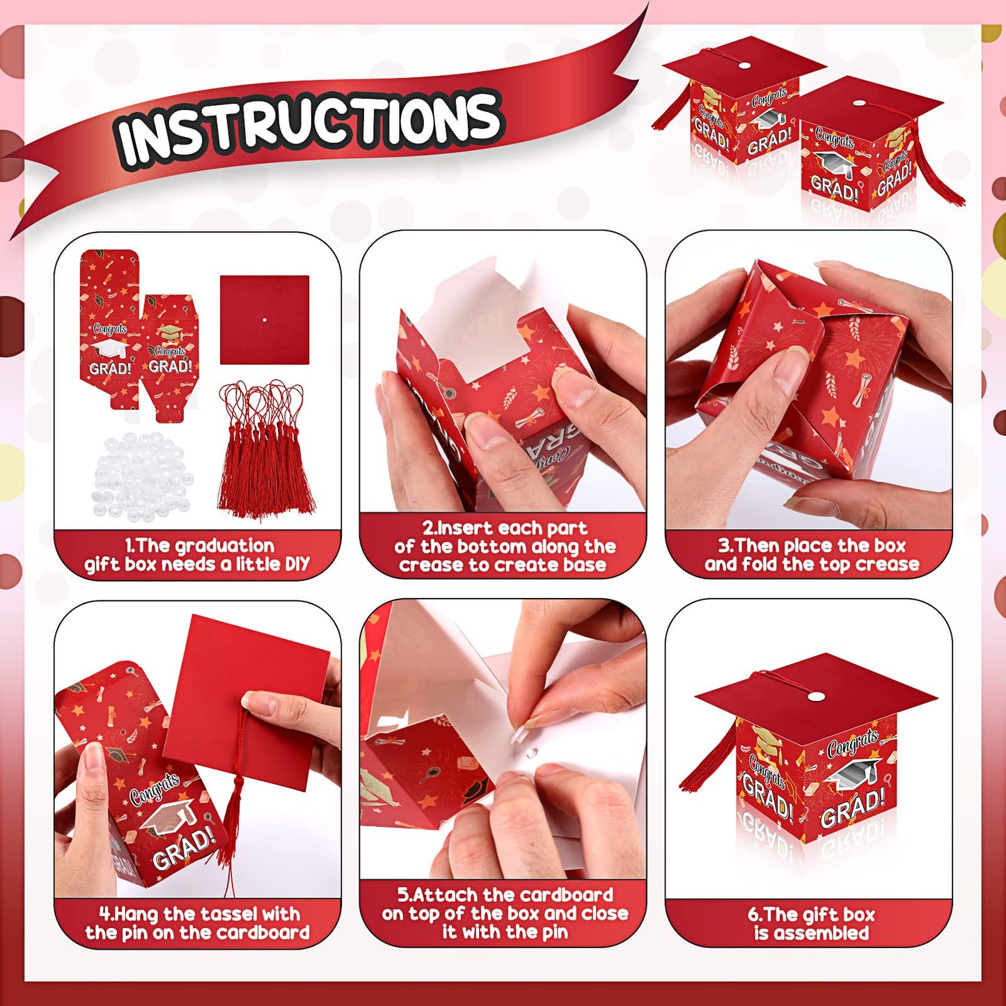 Pajean 30 Pcs Graduation Cap Candy Gift Box Grad Hat Gift Box Treat Boxes with Tassels Graduation Party Favors for Guests Class of 2026 Decorations(Red)
