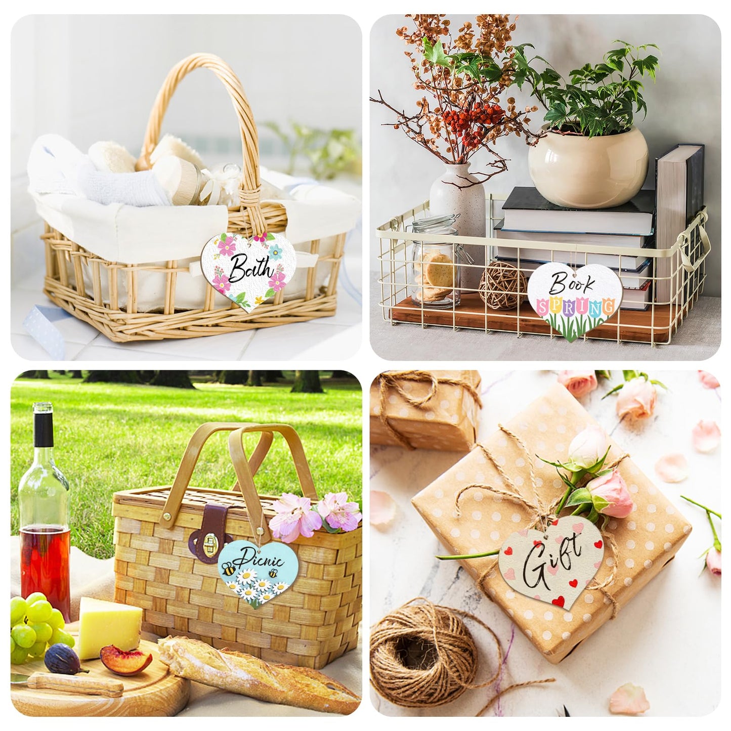 Wooden Heart Ornaments to Paint Mothers Day Decoration Cutouts Unfinished 24PCS 3.5 x 3 inches, DIY Blank Wood Discs Ornament for Home Crafts Hanging Valentine Day Father's Thanksgiving Decoration