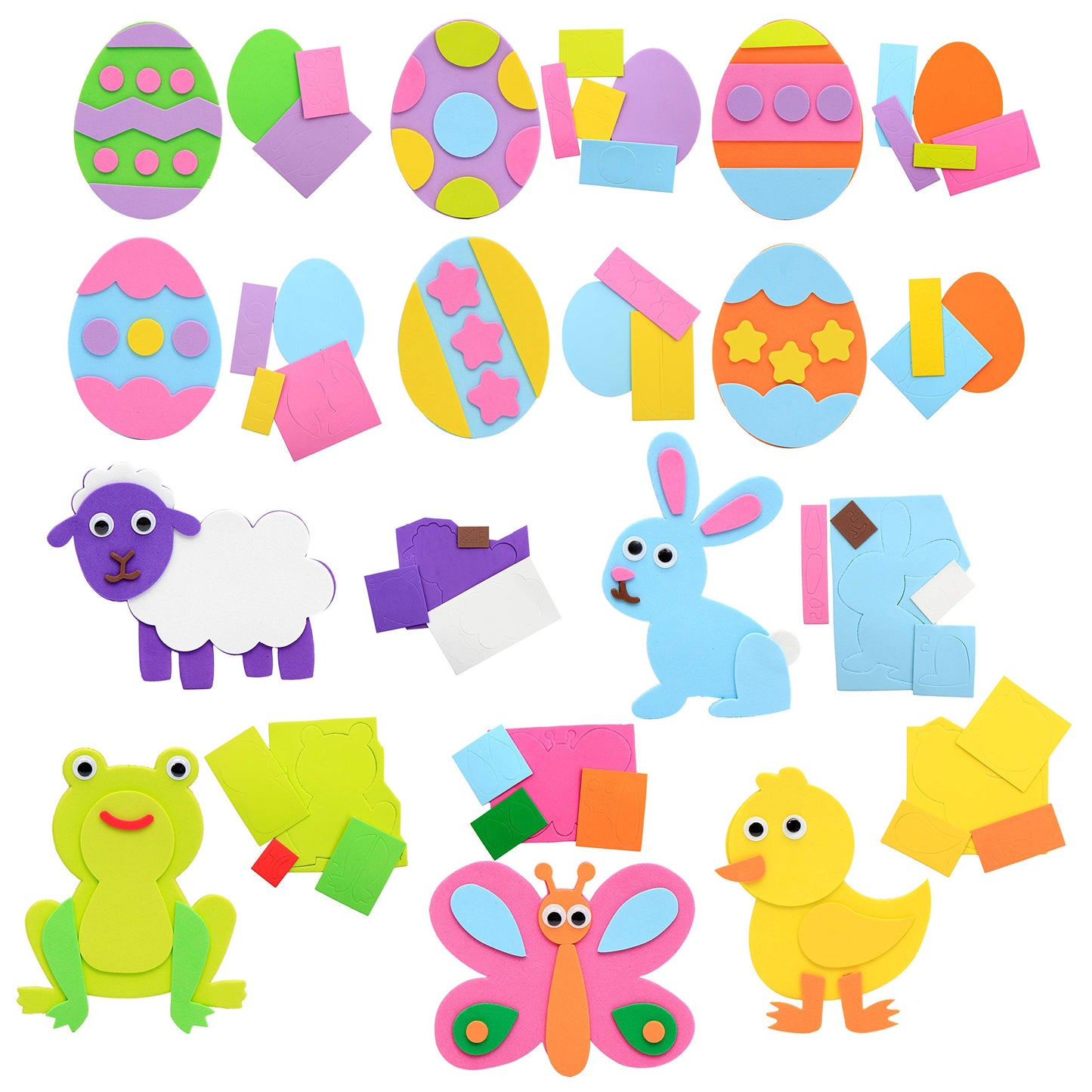 24 Pcs Foam Easter Animals and Egg Magnet Craft Kit, DIY Foam Magnet Craft Kits for Kids Party Favors Arts and Crafts Fun Home Activities, Easter Egg Hunt