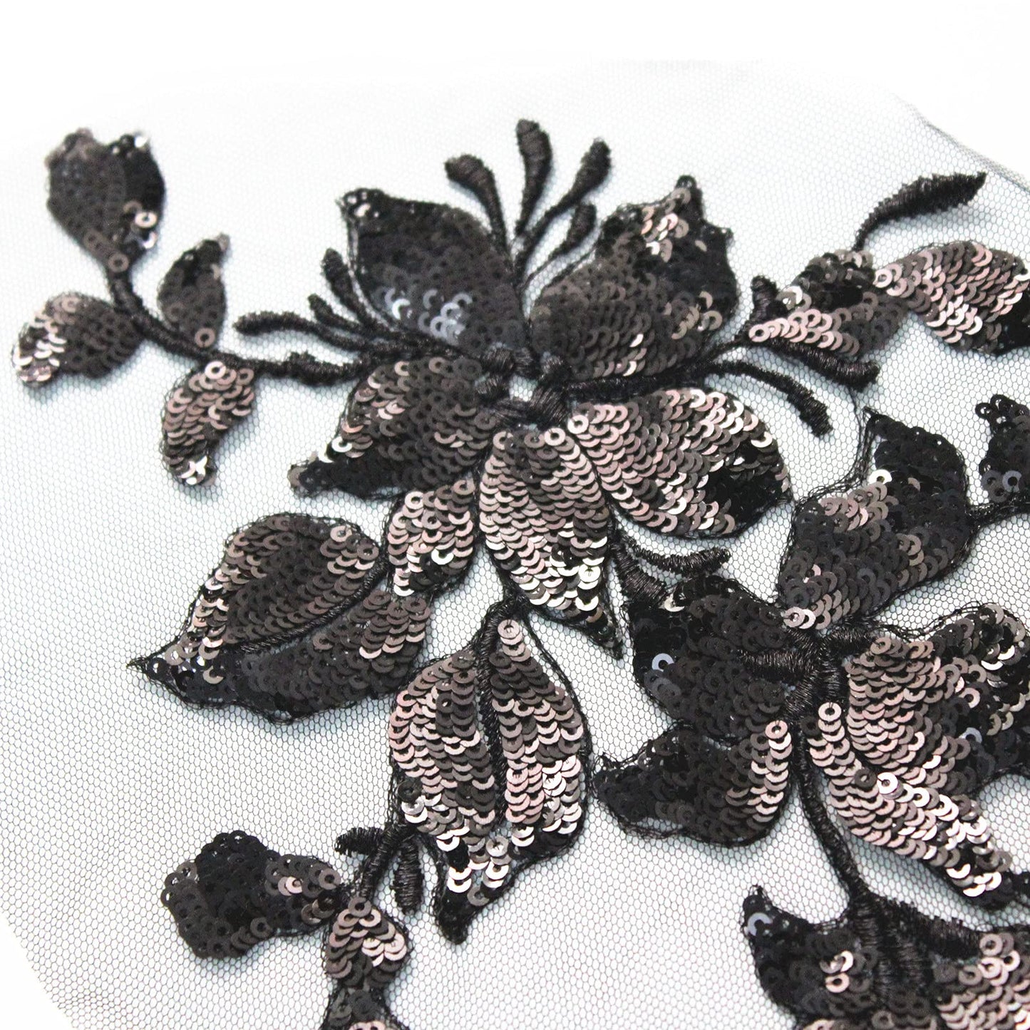 SUNMOVE Embroidery Sequin Lace Applique Sewing Flower Fabric Collar Patch for Wedding Gown Dress Bridal DIY Crafts(Black)
