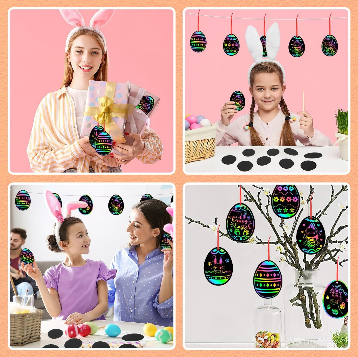 36 PCS Easter Egg Scratch Art for Kids, Rainbow Magic Scratch Paper Easter Crafts for Kids Gifts School Classroom Activities Project Party Favors Basket Fillers