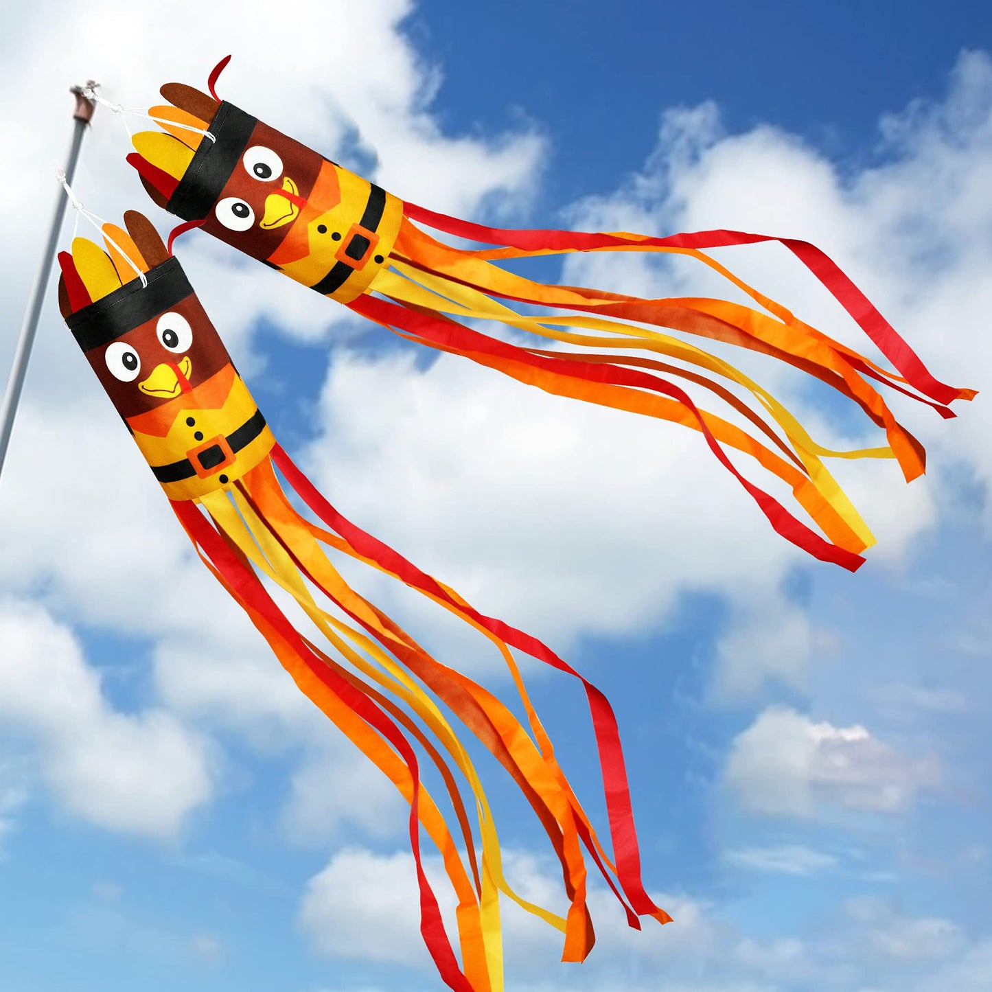 2Pcs 55 Inch Fall Thanksgiving Turkey Windsocks - Fall Decorations - Thanksgiving Party Home Farmhouse Yard Wind Sock Outdoor Hanging Decor