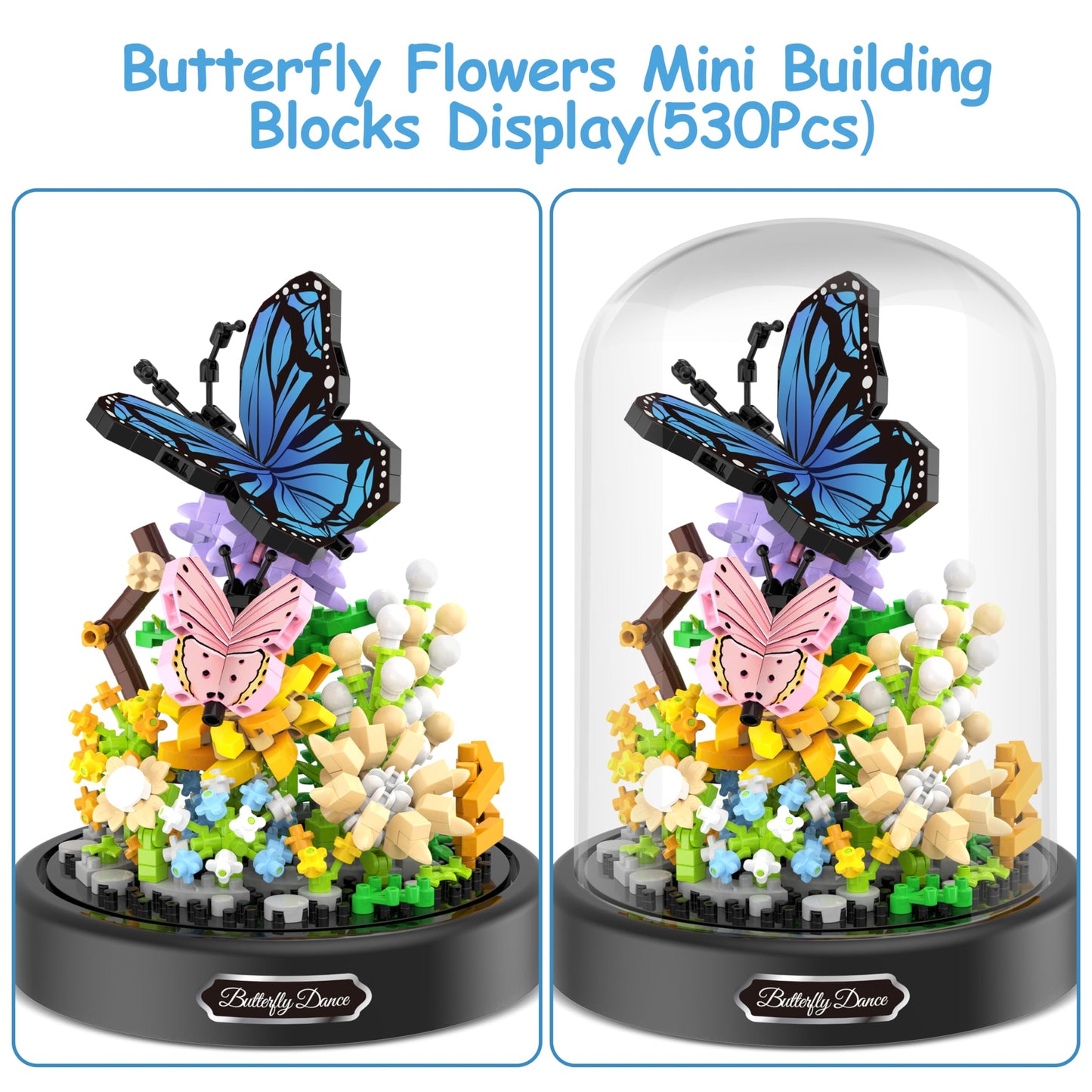 QIFUN Flower Bouquet Building Kit, 530 Pcs Butterfly and Flowers Mini Bricks Building Blocks Sets, Valentines Day Gifts for Her Him Valentine's Day Gifts for Her Mom Women Girlfriends(Butterfly)