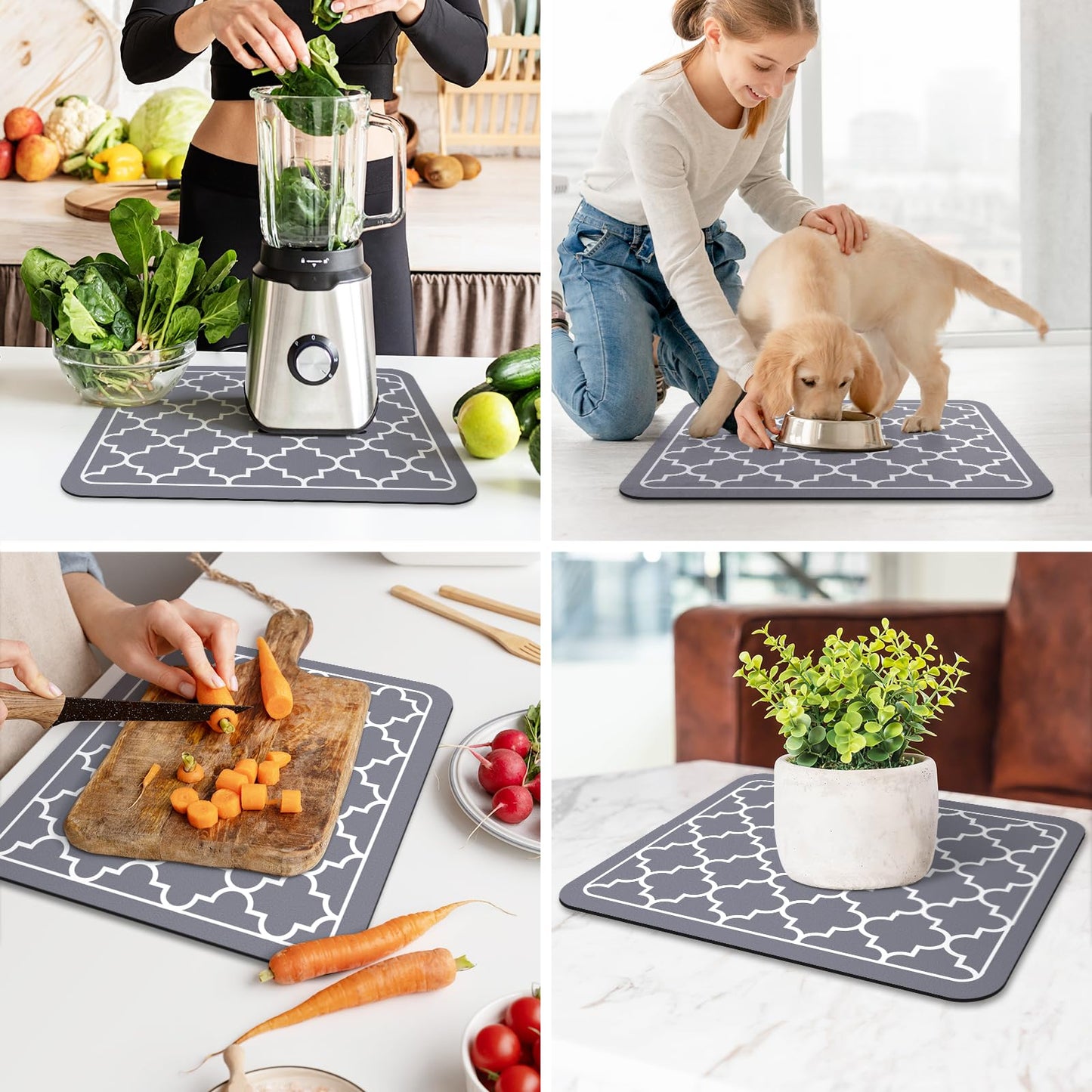 Dish Drying Mat Super Absorbent Drying Mat Large Dish Drying Mats for Kitchen Counter Easy Clean Dish Mat Kitchen Drying Mat15"x 18" Stylish Grey