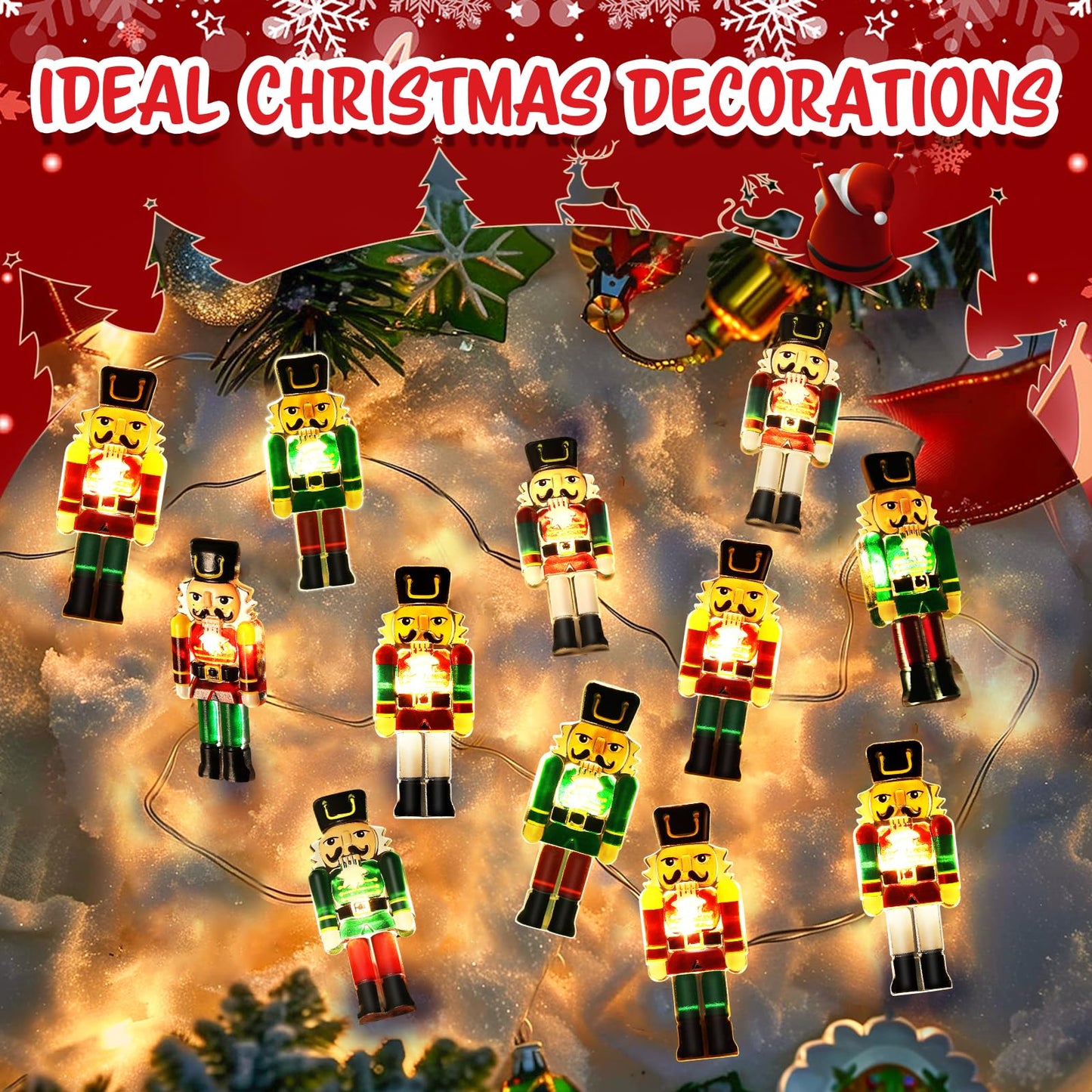 Christmas Decorations Indoor 10FT 30 LED Nutcracker String Lights Cute Fairy Lights Indoor Outdoor for New Year Party, Fireplace, Window, Front Door