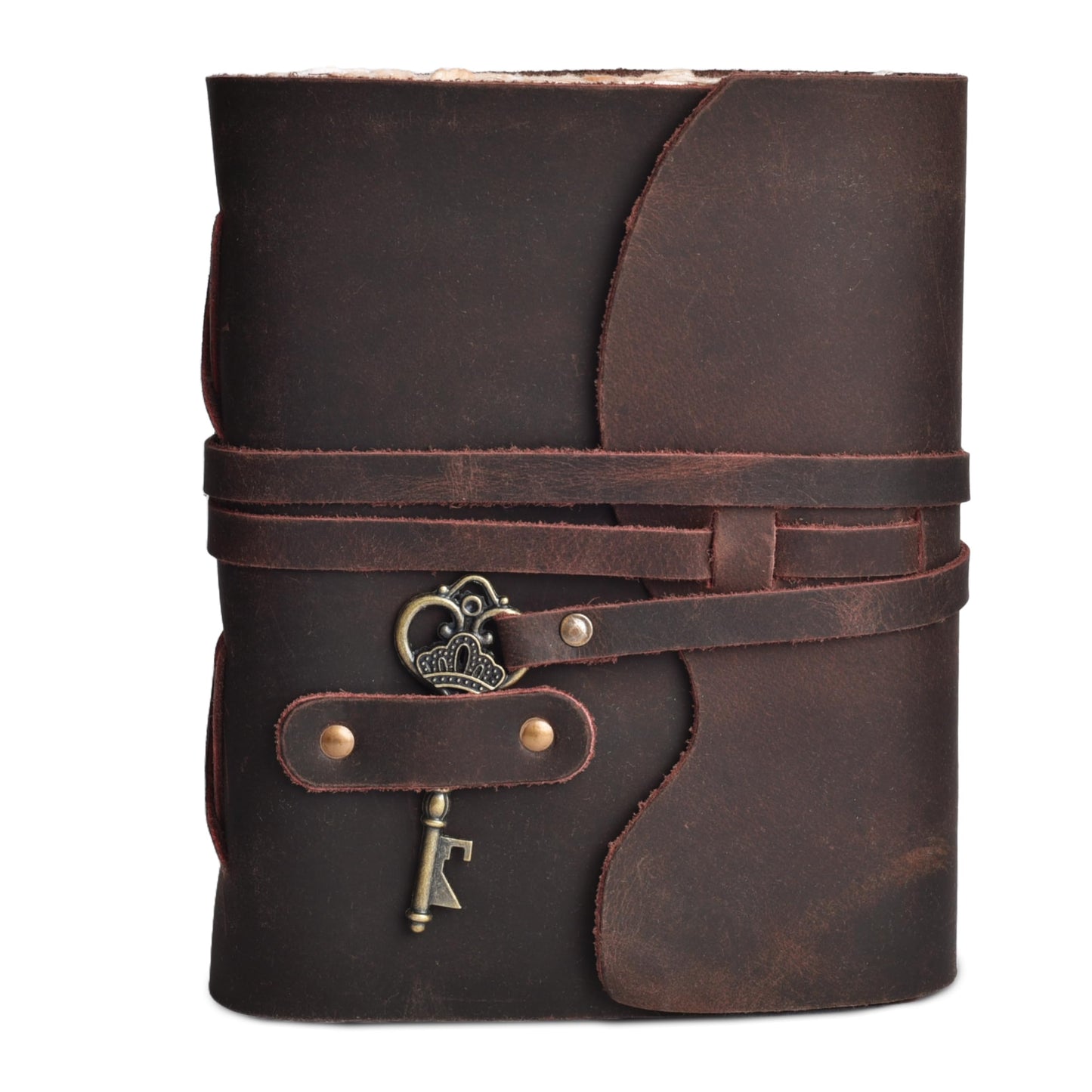 LEATHER VILLAGE Vintage Leather Journal – 200 Handmade Vintage Deckle Edge Paper – Leather bound Journal For Women Men – Vintage Key Closure - Book of Shadows - Chocolate Brown - 6X4 inches (A6)