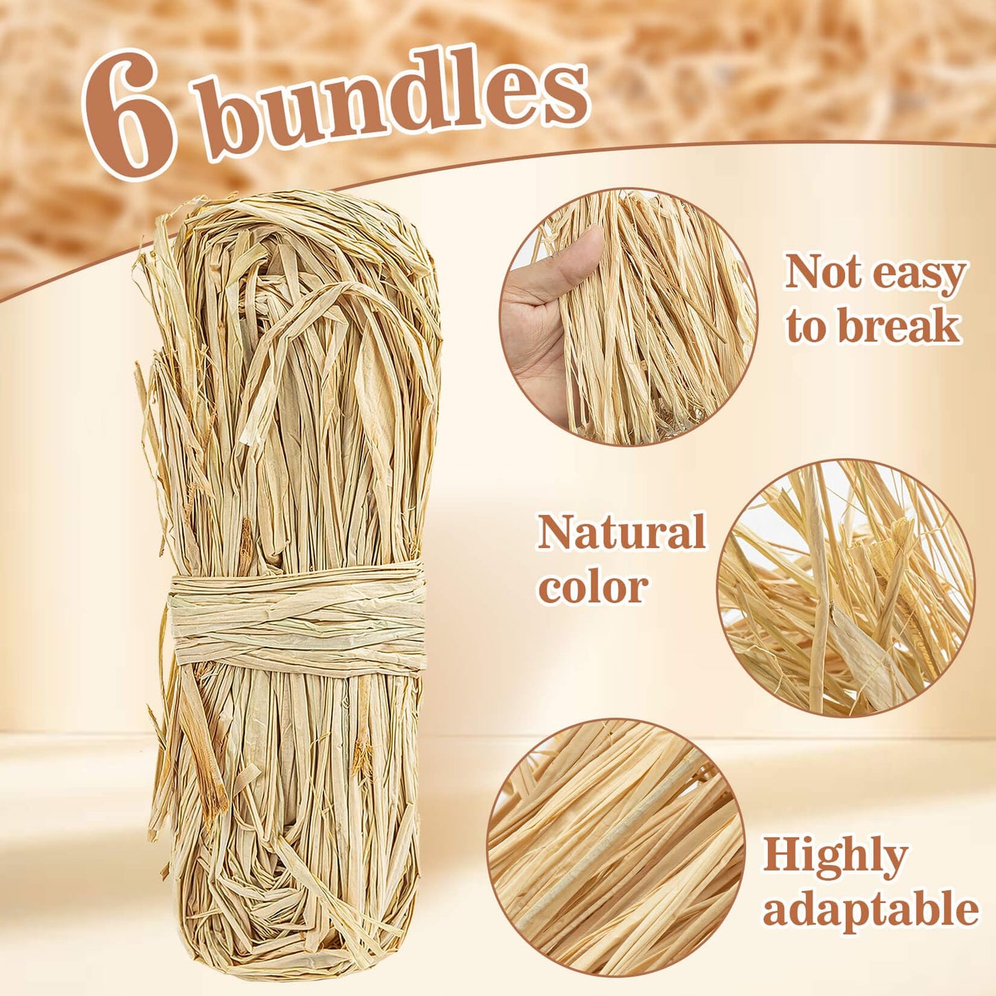 Sukh Natural Raffia Ribbon - 6PCS Raffia Straw for Florist Bouquets Decoration Crafts Ribbon for Wrapping Christmas Birthday