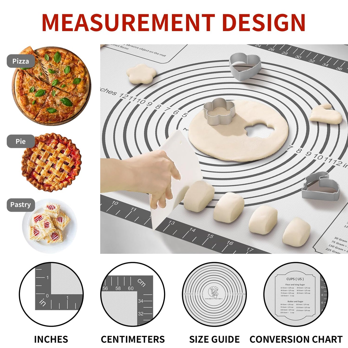 Silicone Baking Mat Non Stick Pastrty Mat for Dough Rolling Mat for Making Cookies, Macarons,Bread,Cake and Candy Reusable Kitchen Counter Mat Fondant Mat Oven Mat Placemat Baking Supplies Tools
