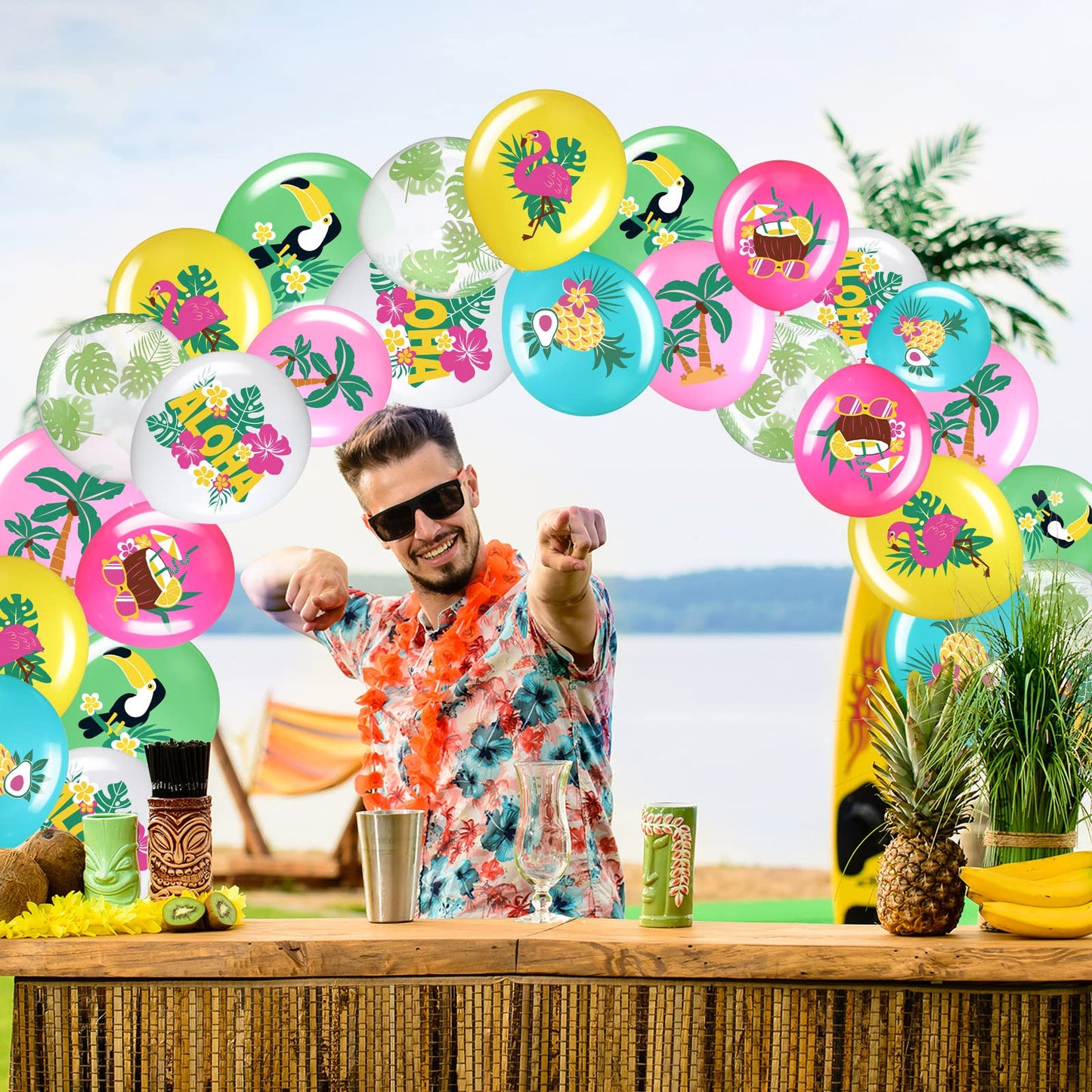 Zhanmai 50 Pcs Hawaiian Party Balloon Decorations, Aloha Tropical Luau Latex Balloons for Hawaiian Luau Party Summer Beach Birthday Tiki Bar Wedding Supplies(Happy Summer)