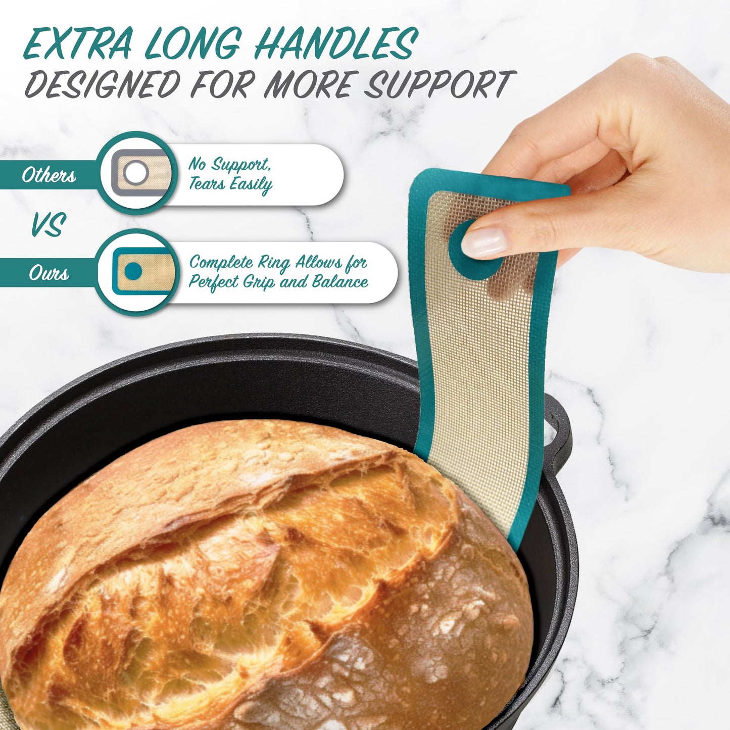 Santiago Design® | Silicone Bread Sling Dutch Oven 2PCS | Non-Stick & Easy Clean Reusable Silicone Bread Baking Mat | Bread Baking Sheet Liner for Transferable Dough | Extra Long Handles