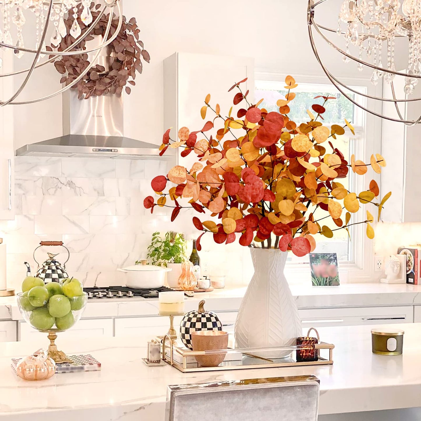 Agusbagli 6 Pcs Artificial Eucalyptus Leaves 28'' Tall Fall Flowers Leaf Greenery Stems Autumn Decorations for Home Wedding Centerpieces Thanksgiving Floral Arrangements