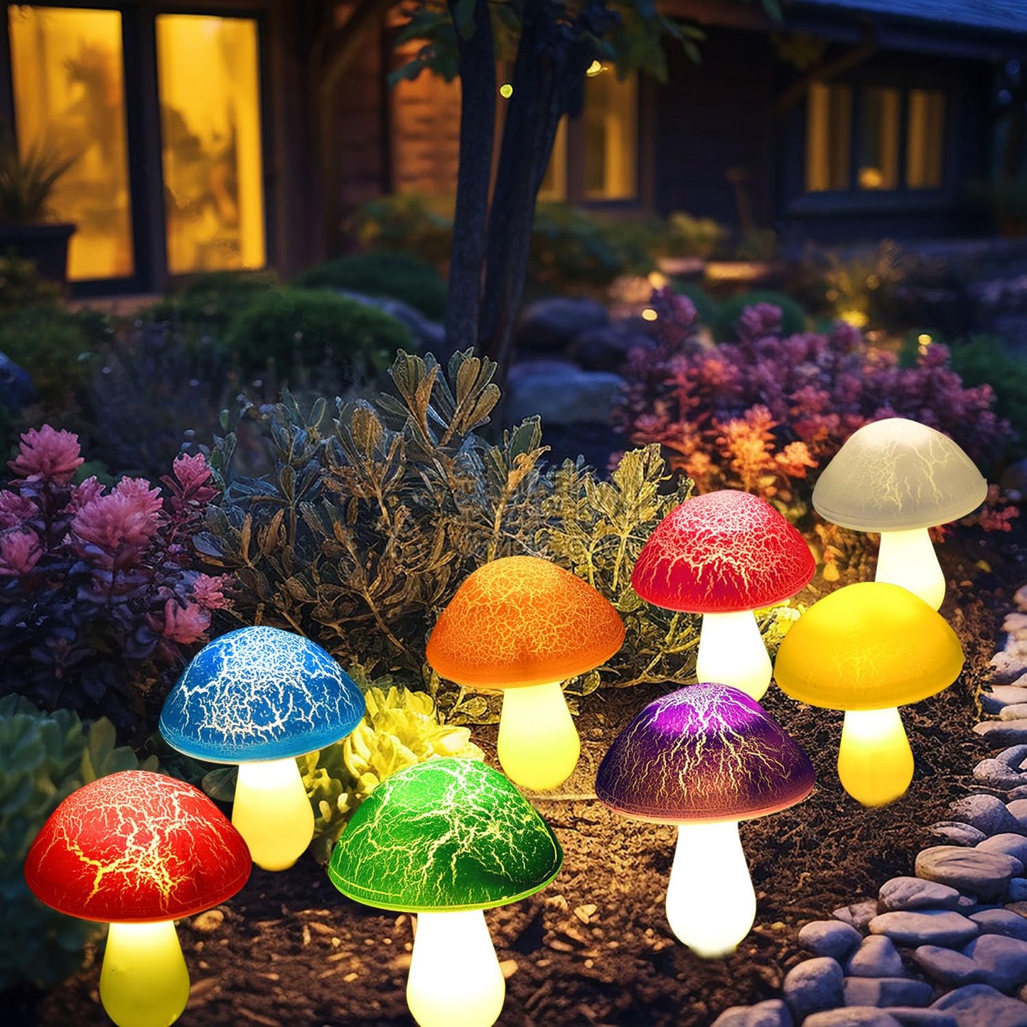 Viewpick Solar Garden Decor Lights 8 Crack Mushrooms Outdoor Decor Stake Lights, Waterproof Solar Pathway Light Gardening Gifts for Garden Gnomes Backyard Flower Bed Christmas Decorations