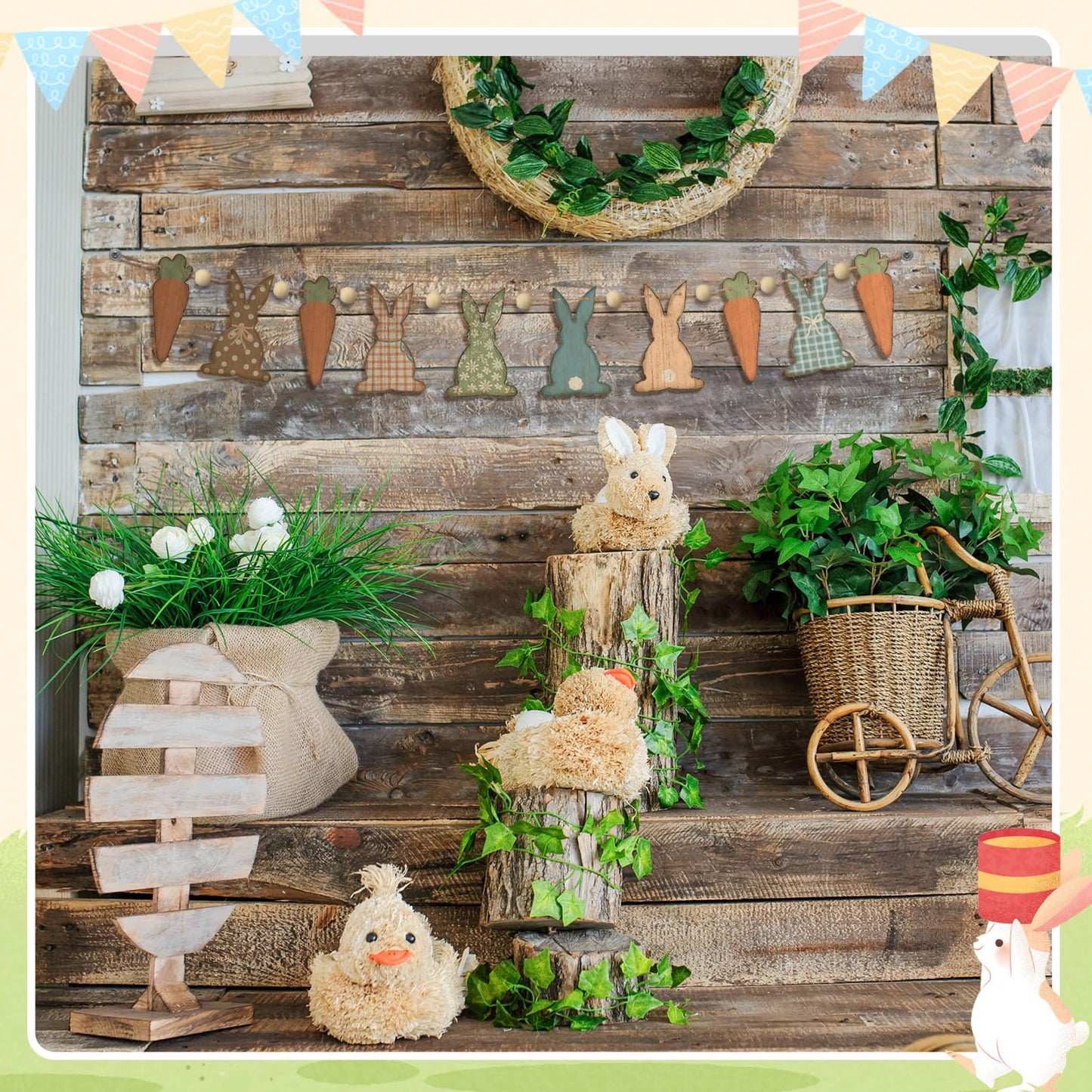 8.2 ft Heart Garland Valentine Pink Wooden Hearts Banner Rustic Farmhouse Wood Beads Garland Cute Romantic Love Banner for Fireplace Mantel Wall(Rabbit,Multicolor)