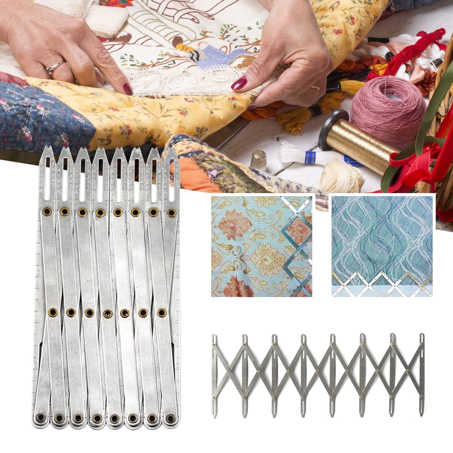 Expanding Sewing Gauge, Equal Space Divider Sewing Aluminum Sewing Gauge Button Guide Tool for Quilting Craft Pleat Button Spacer Tool Sewing