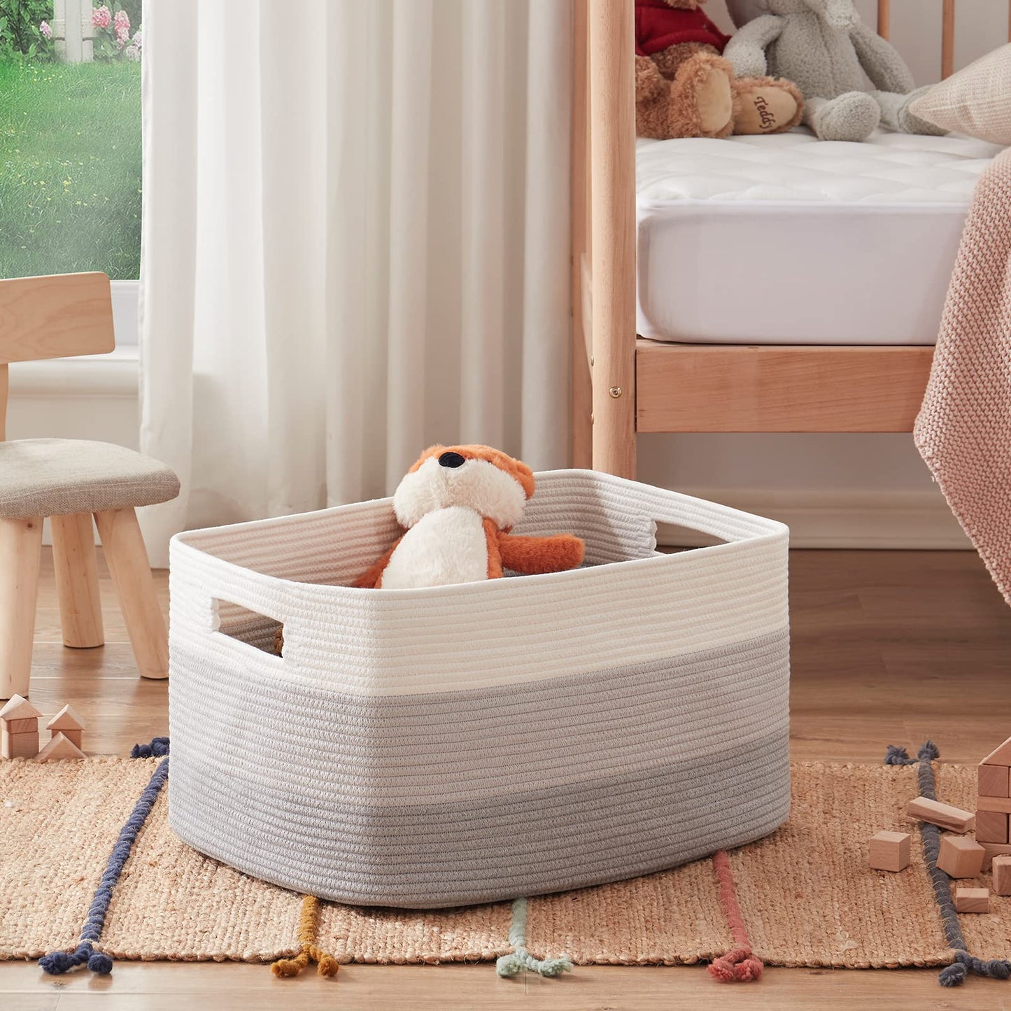 OIAHOMY Large Blanket Basket, 22”x17”x12” Rectangle Woven Baskets, Nursery Blanket Storage Living Room, Toy Storage With Handle, Large Baskets for Organizing-Gradient Grey