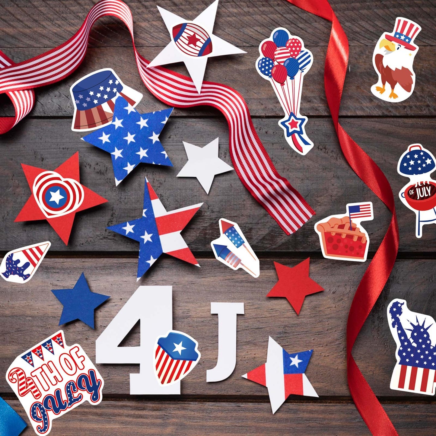 16 Sheets 4th of July Stickers for Kids Patriotic Crafts, Independence Day Red White Blue Face Stickers, Party Favors Games Supplies, Memorial Day
