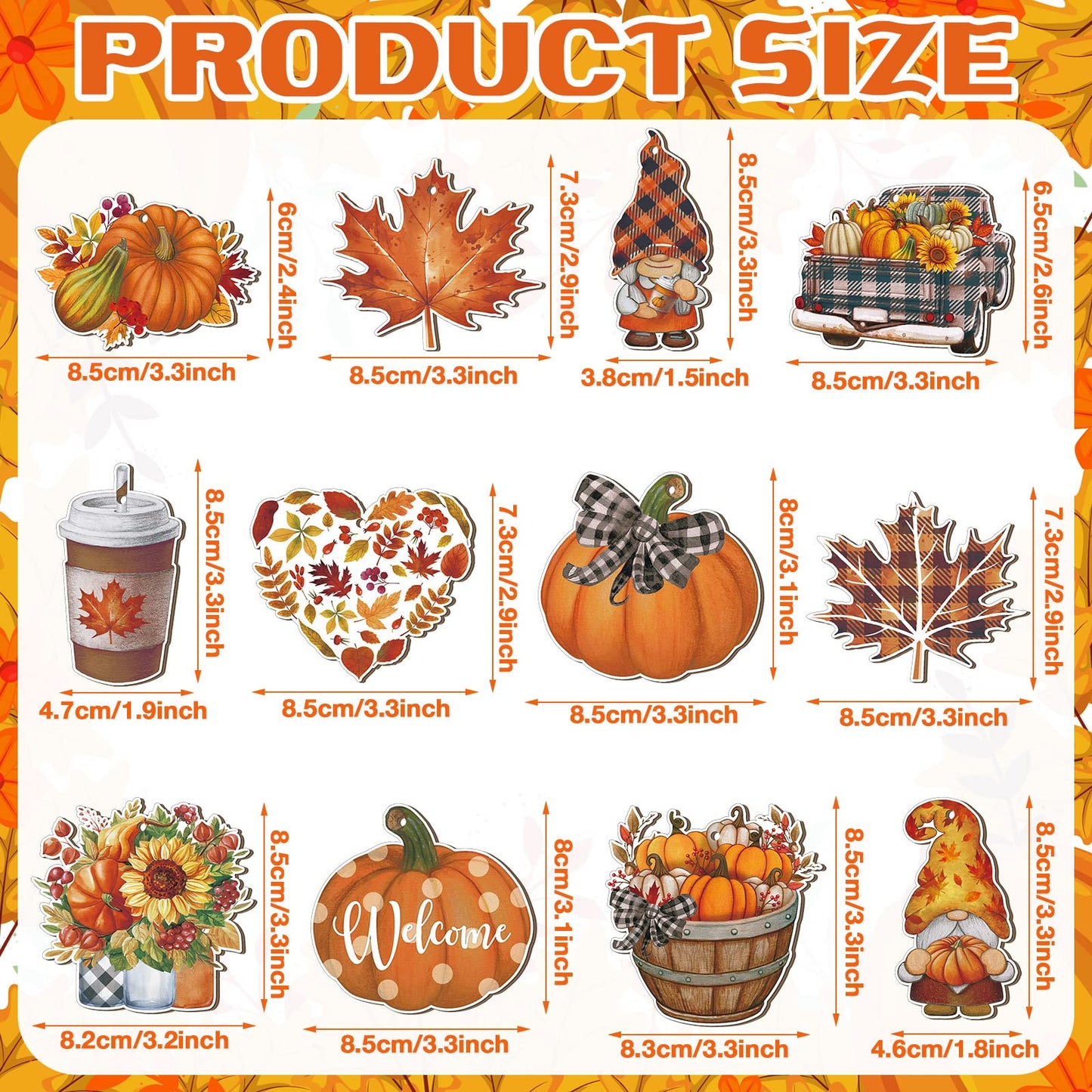 FairySandy 36 Pcs Fall Tree Decorations Thanksgiving Gnomes Ornaments for Tree Wooden Hanging Ornaments Pumpkins Leaves Flowers Cutouts Autumn Decorations for Holiday Party Supply(Cute Style)
