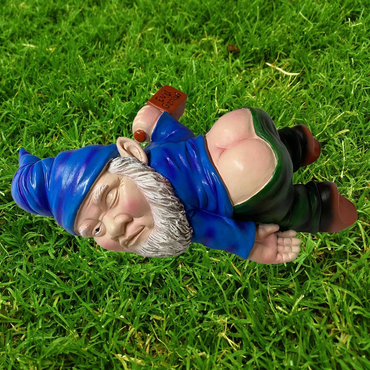 Gnome Statue Outdoor Decor 9.5 Inch L, Funny Garden Yard Lawn Sculpture Decoration, Naughty Housewarming Gift, Blue