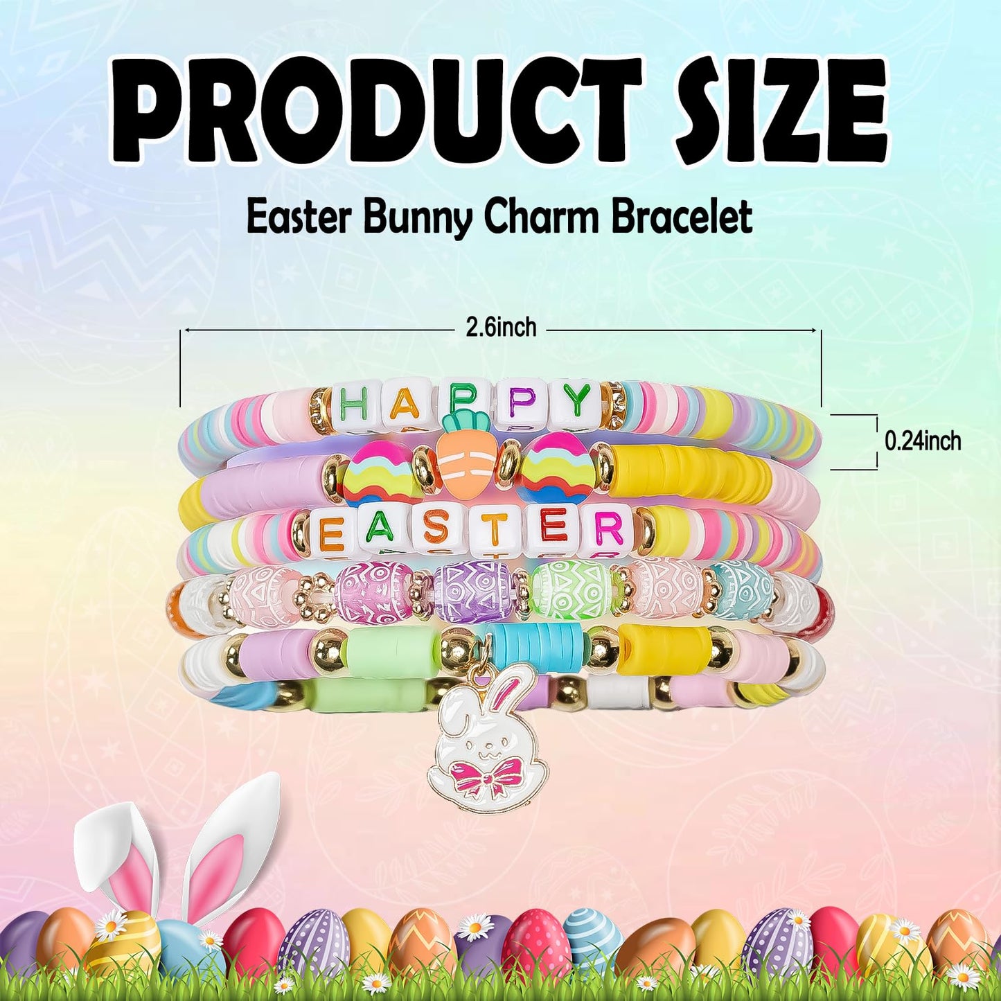 5Pcs Easter Bracelets Heishi Polymer Clay Elastic Holiday Bracelets Man Woman Party Bracelet (2501)