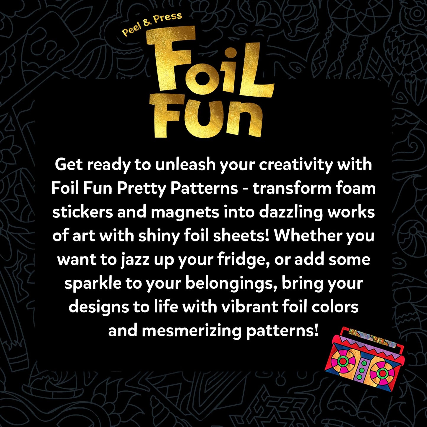 Foil Fun - Pretty Patterns, 18 DIY Magnets Mess-Free Art, Colorful Creative Party Activity, Craft Kits, 60+ Foam Stickers, Easter Gifts for Kids, Teens, Adults, Families