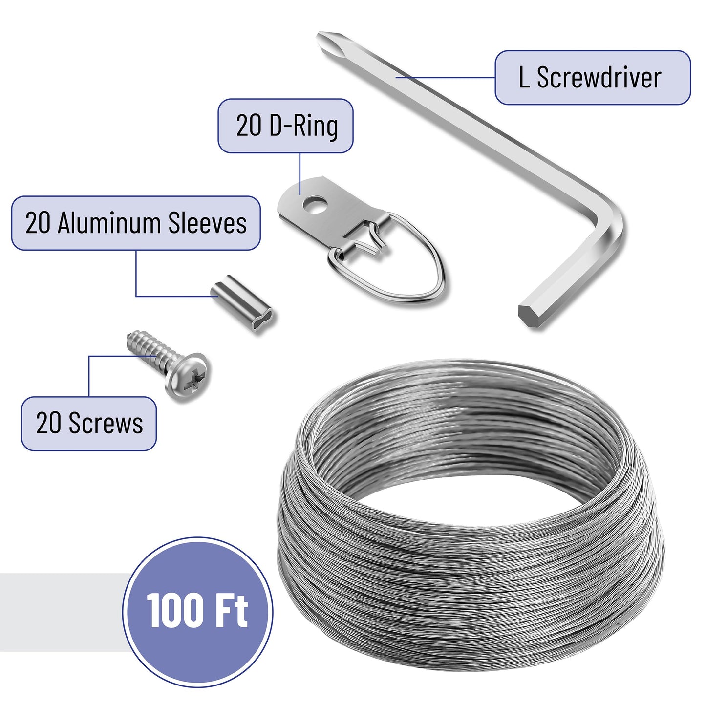 Mr. Pen- Picture Hanging Wire Kit, 100Ft Picture Wire Hanging, D Rings Picture Hanging, Picture Frame Hanging Kit, Picture Frame Wire, Wall Hanging Kit, Wire for Hanging Pictures, Painting Hanging Kit