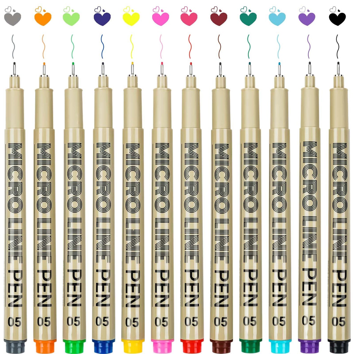 KERIFI 12 Colors 05 Micro Fineliner Drawing Art Pens, Waterproof Archival Ink Pens, 0.45mm Multiliner Fine Liner Pens for Illustration Technical Sketching Manga Scrapbooking Journaling Zentangle