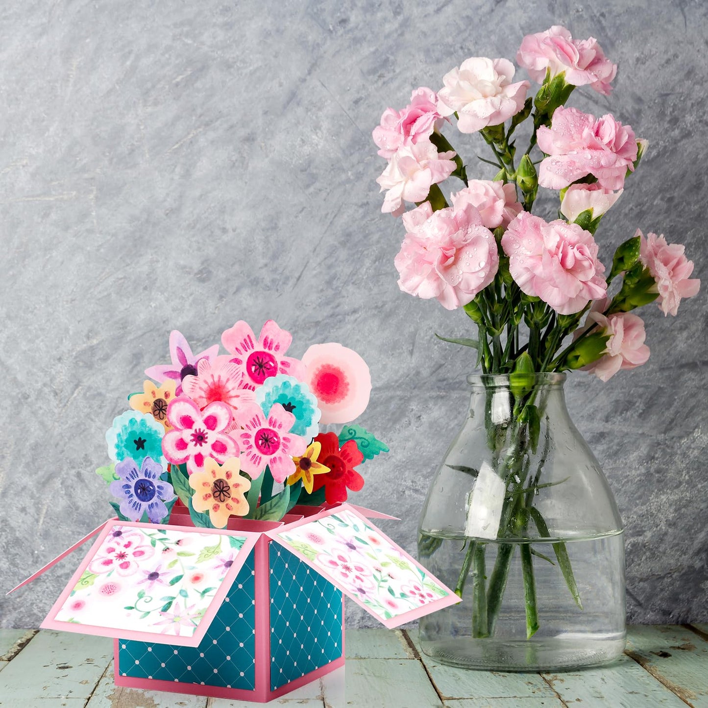 Giiffu 3D Flower Pop Up Card, Watercolor Floral Greeting Cards with Envelope & Notecard; Mothers Day Gift for Mom, Wife, Grandma, Women, Birthday, Thank You, All Occasions