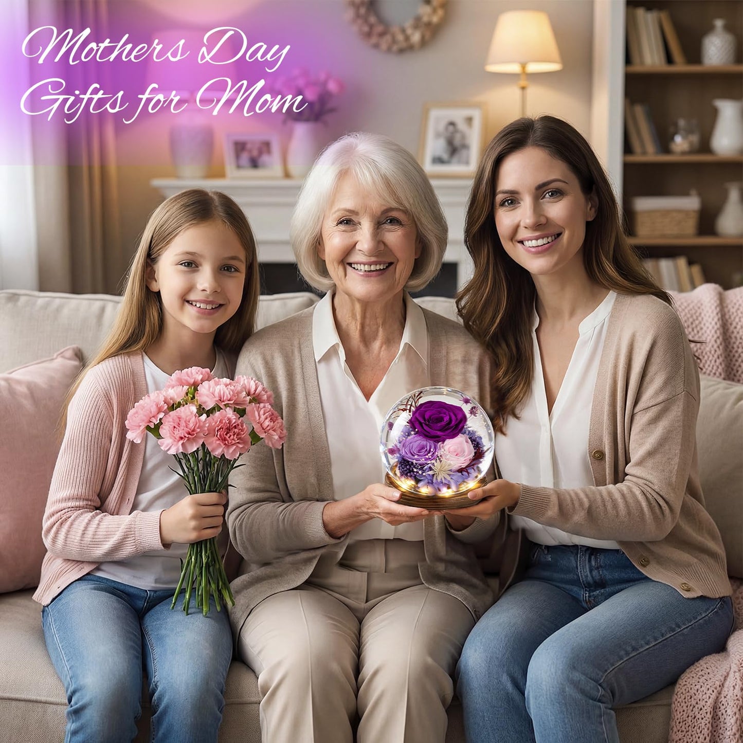 FIACO Gifts for Mom Flowers for Delivery Prime Birthday Gifts for Women Mothers Day Grandma Gifts Forever Preserved Flowers Fresh Eternal Rose in Glass Dome for Girlfriend Wife Her