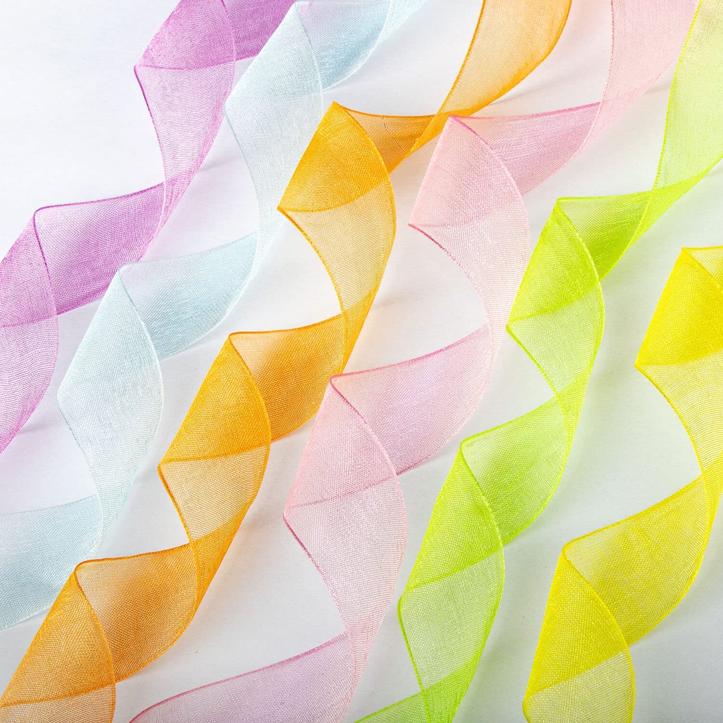 6 Spools Ribbon Sheer Chiffon Ribbon Gift Wrapping Ribbon Summer Ribbon Organza Ribbon for Crafts, 1 Inch Wide 60 Yards