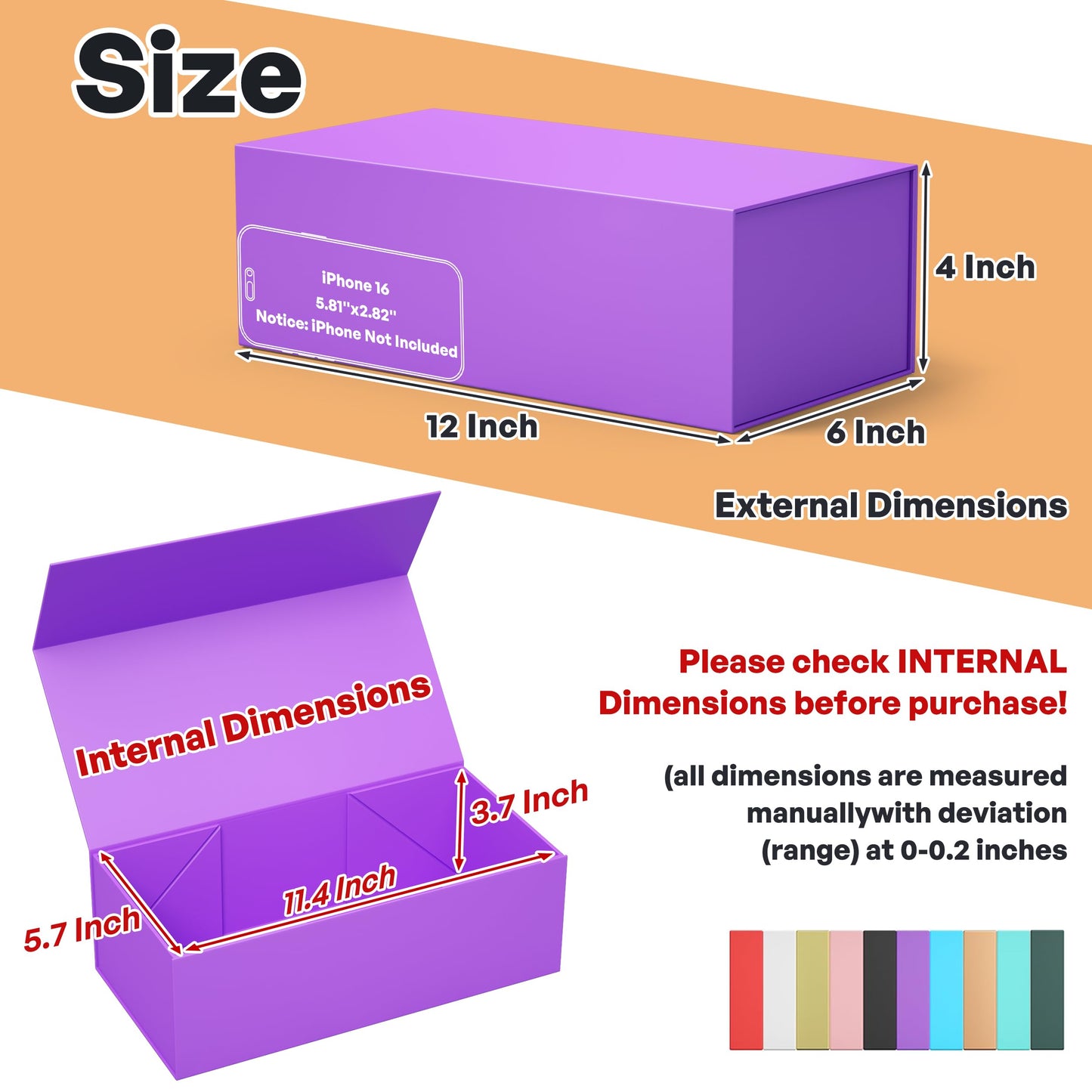 Purple Gift Box, 12x6x4'' Gift box for Presents with Lids Magnetic Closure Rectangle Collapsible for Bridesmaid Proposal Box, Wedding, Christmas, Halloween, Birthday Gift Packging